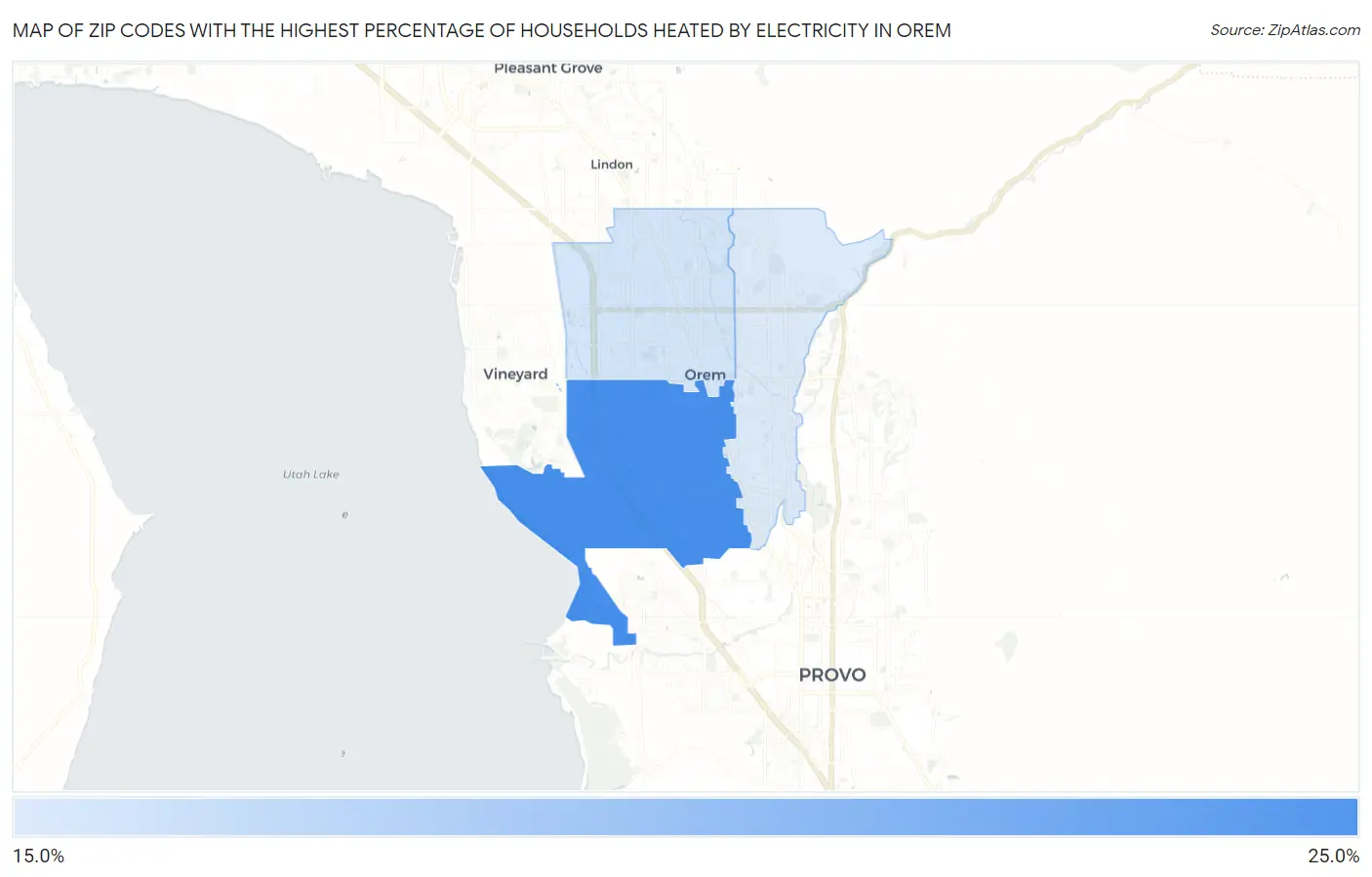 Zip Codes with the Highest Percentage of Households Heated by Electricity in Orem Map