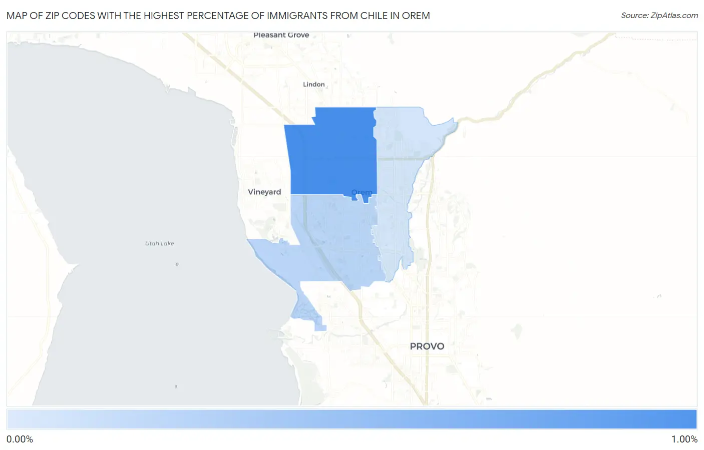 Zip Codes with the Highest Percentage of Immigrants from Chile in Orem Map