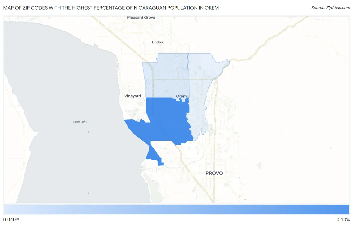 Zip Codes with the Highest Percentage of Nicaraguan Population in Orem Map