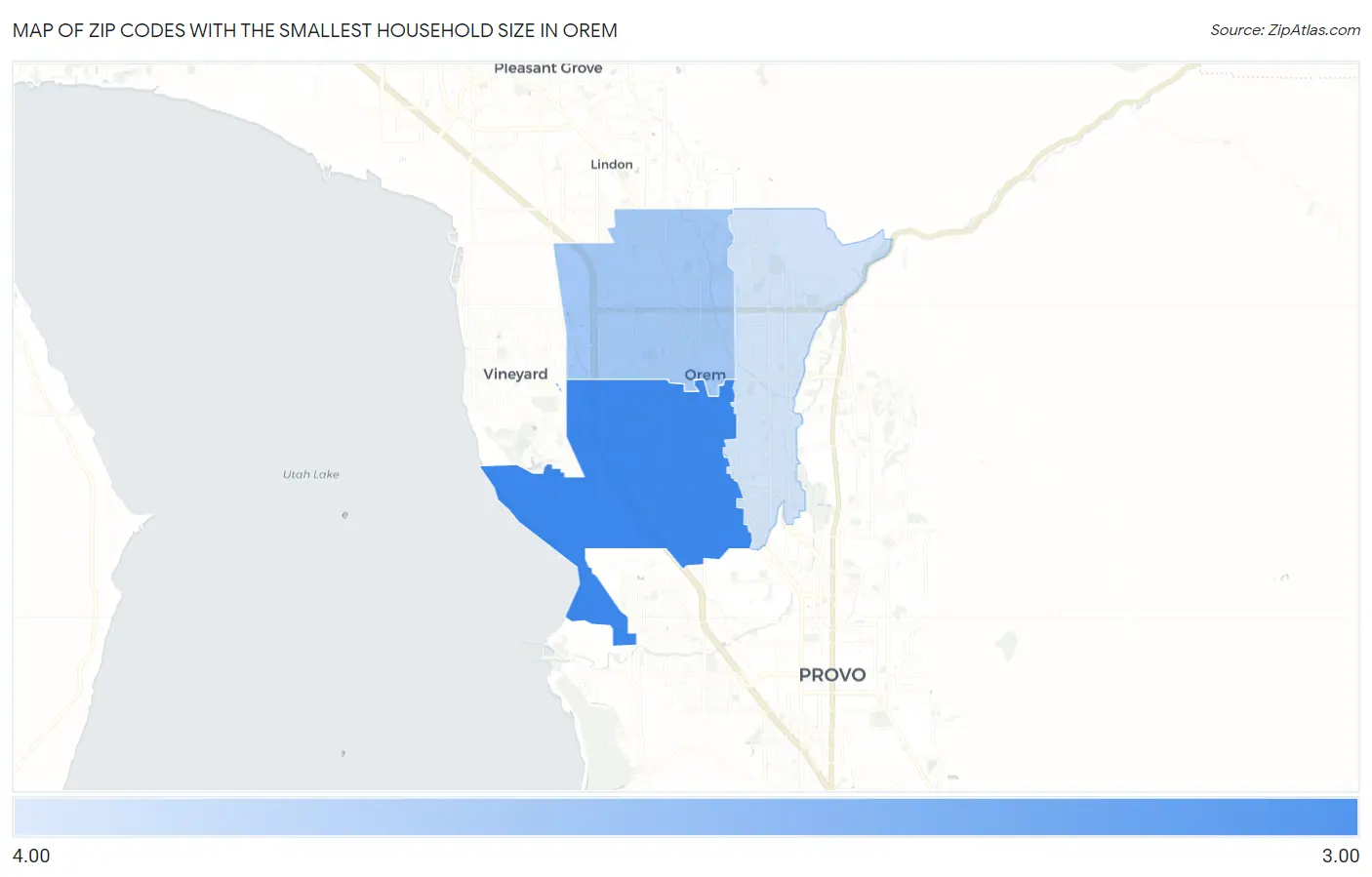 Zip Codes with the Smallest Household Size in Orem Map