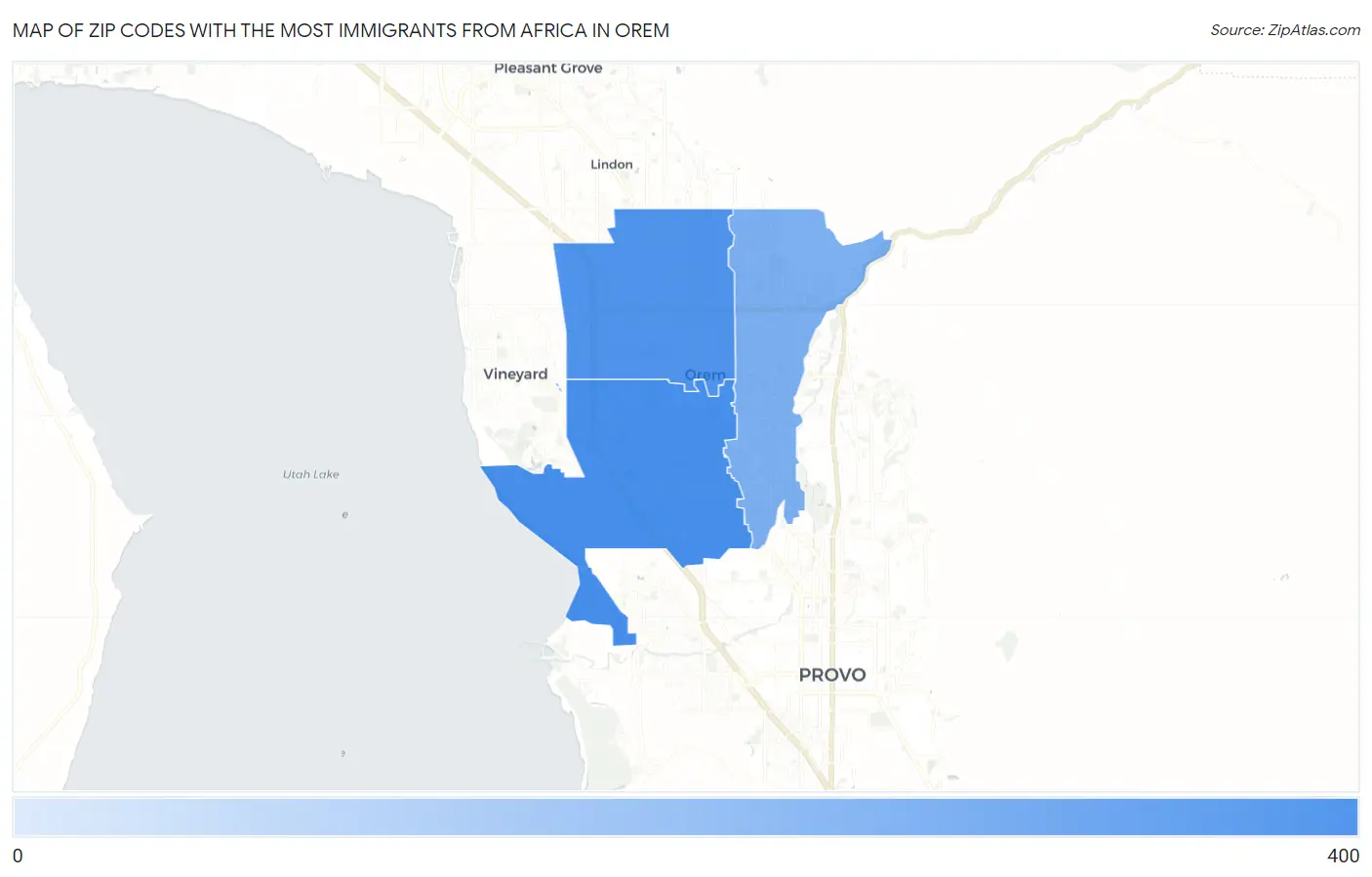 Zip Codes with the Most Immigrants from Africa in Orem Map