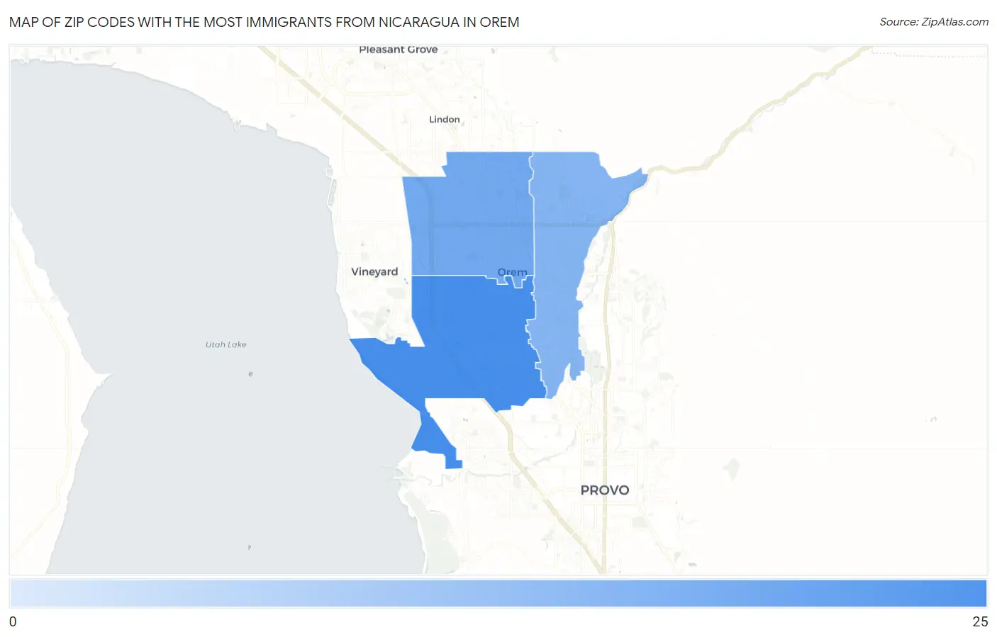 Zip Codes with the Most Immigrants from Nicaragua in Orem Map
