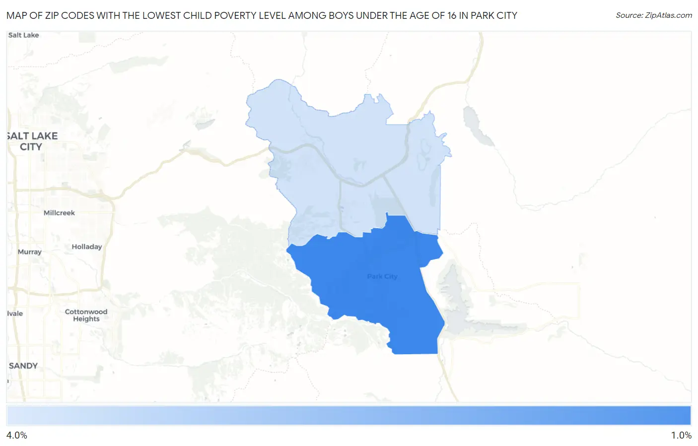 Zip Codes with the Lowest Child Poverty Level Among Boys Under the Age of 16 in Park City Map