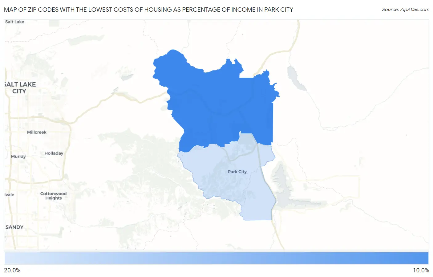 Zip Codes with the Lowest Costs of Housing as Percentage of Income in Park City Map