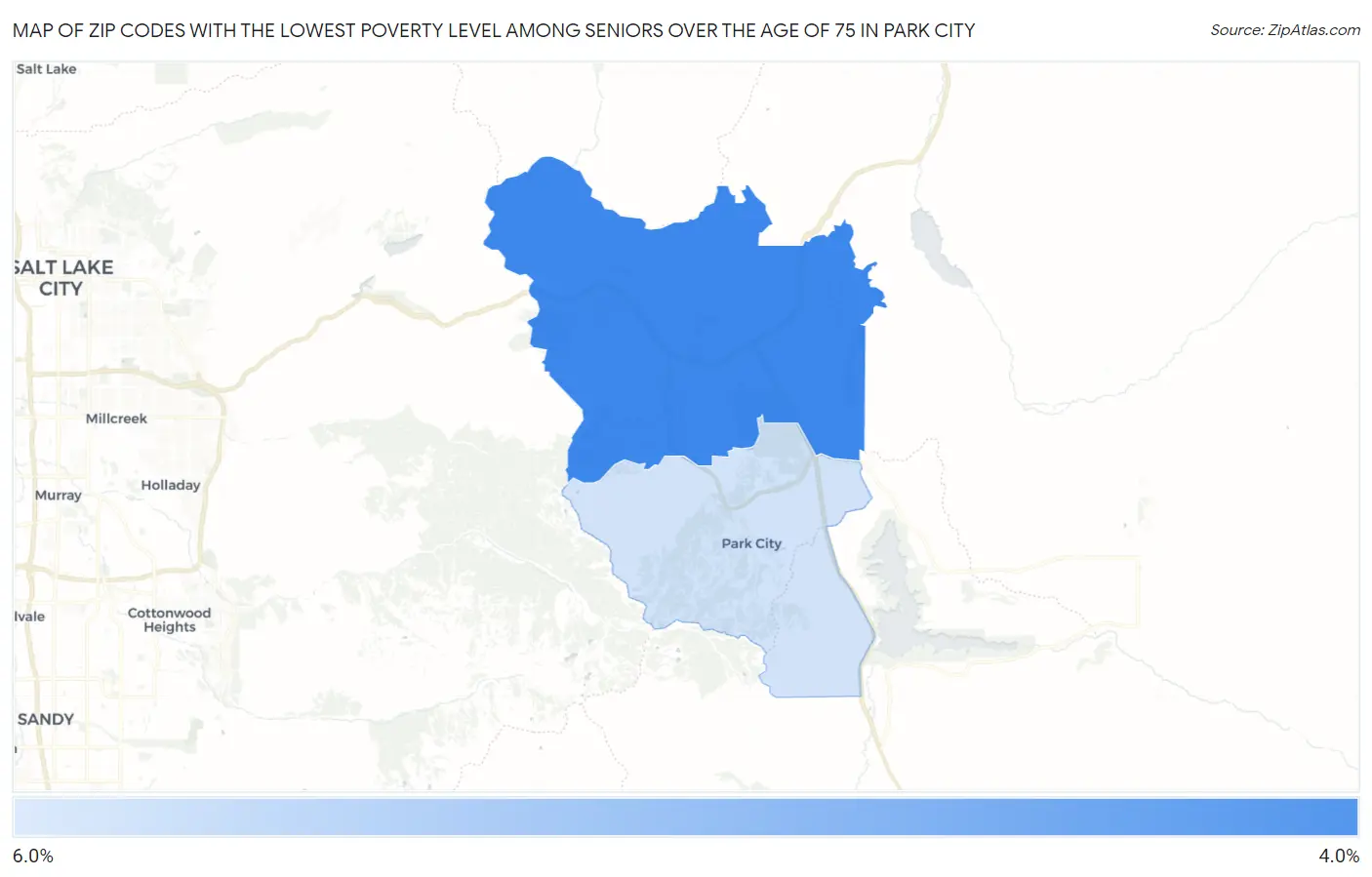 Zip Codes with the Lowest Poverty Level Among Seniors Over the Age of 75 in Park City Map