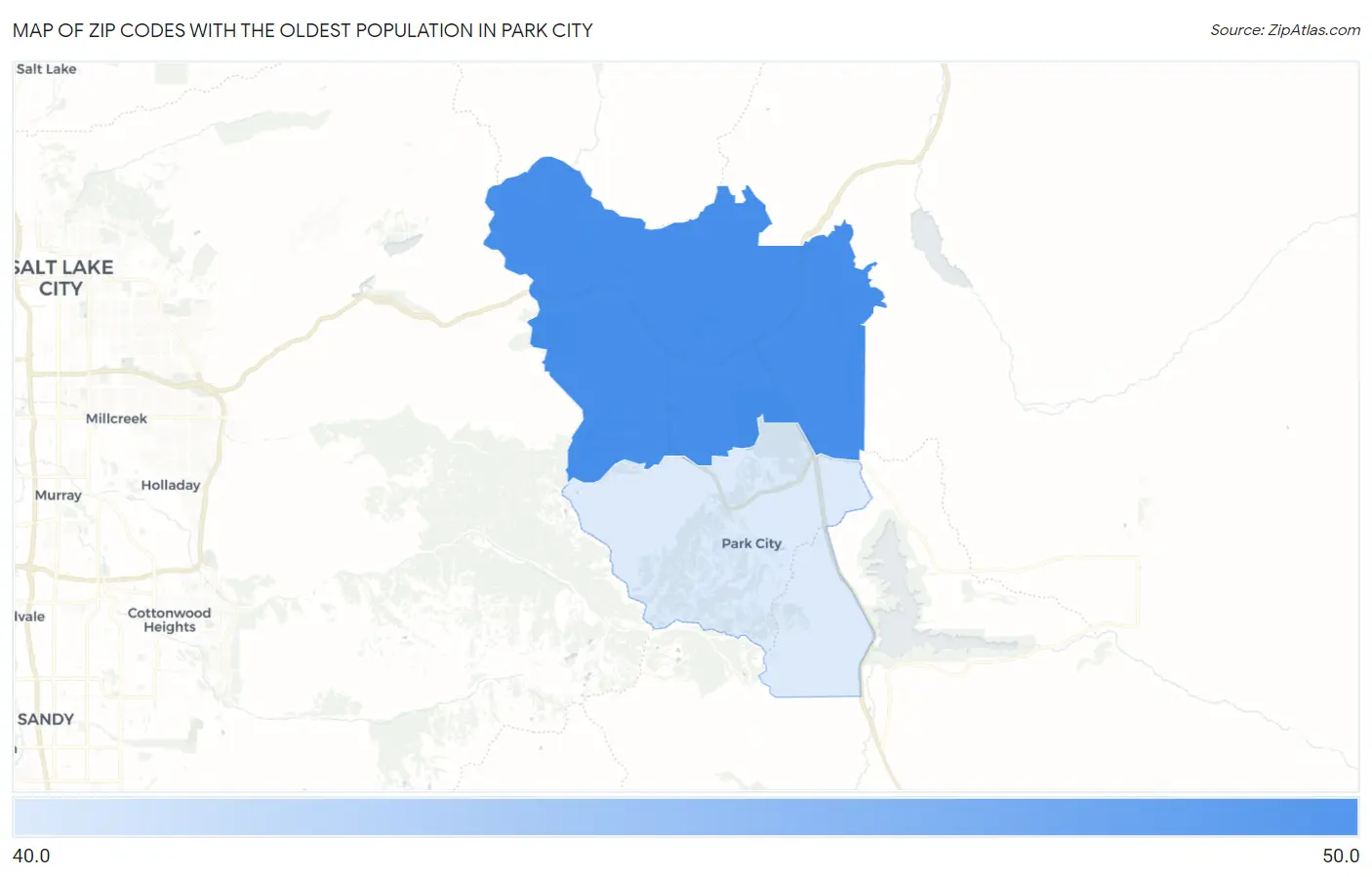 Zip Codes with the Oldest Population in Park City Map