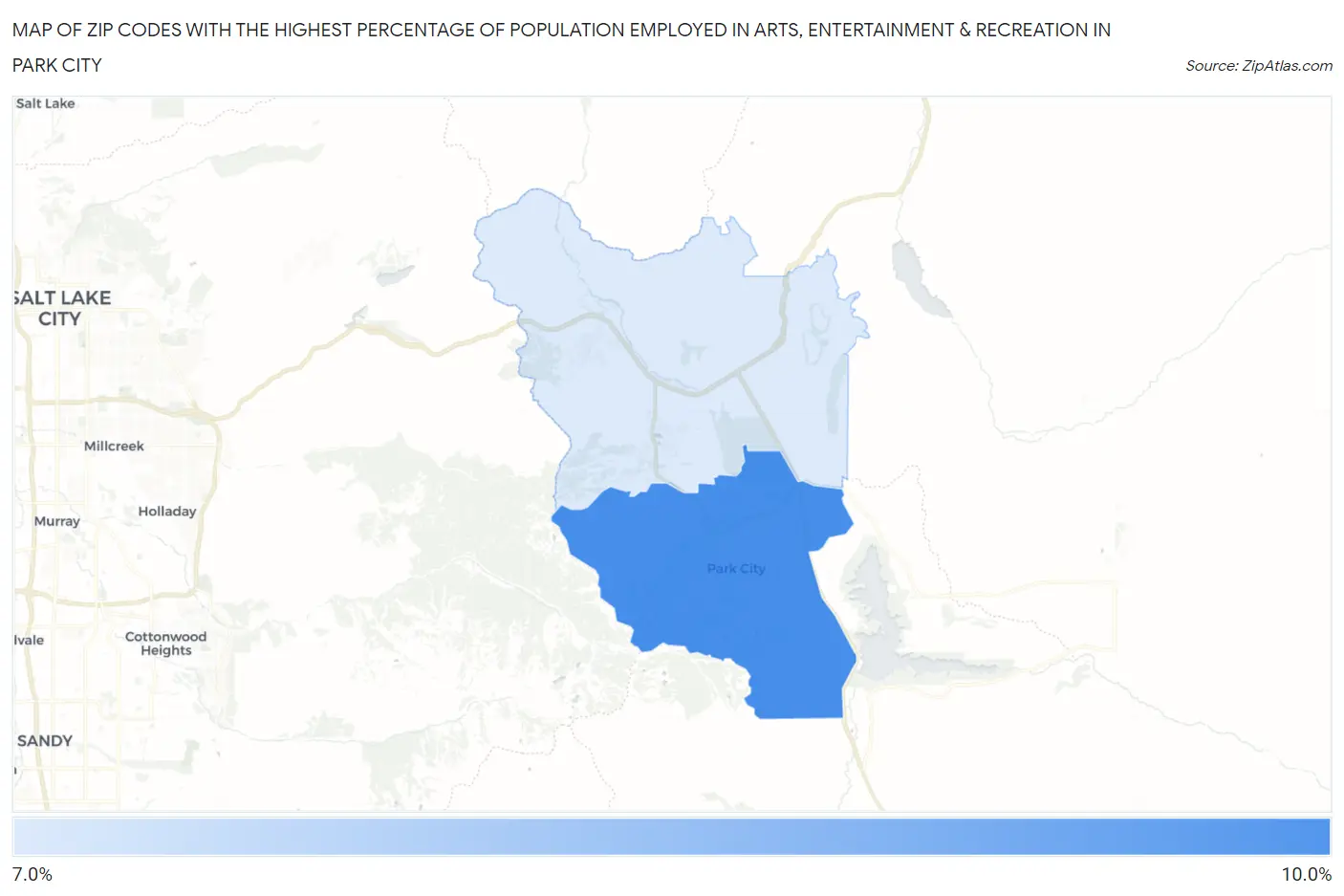 Zip Codes with the Highest Percentage of Population Employed in Arts, Entertainment & Recreation in Park City Map
