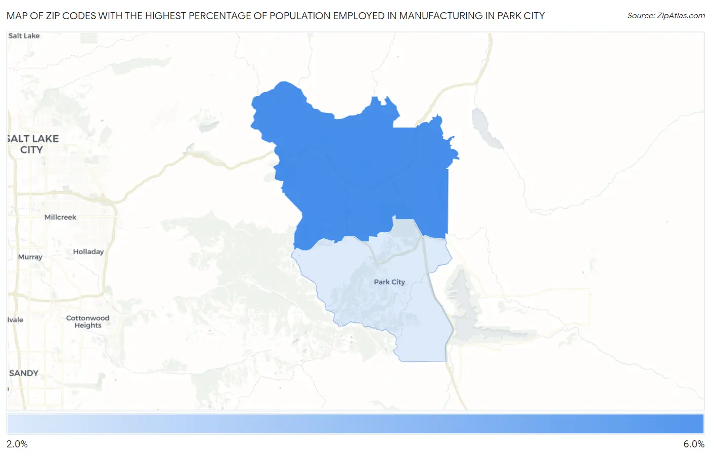 Zip Codes with the Highest Percentage of Population Employed in Manufacturing in Park City Map