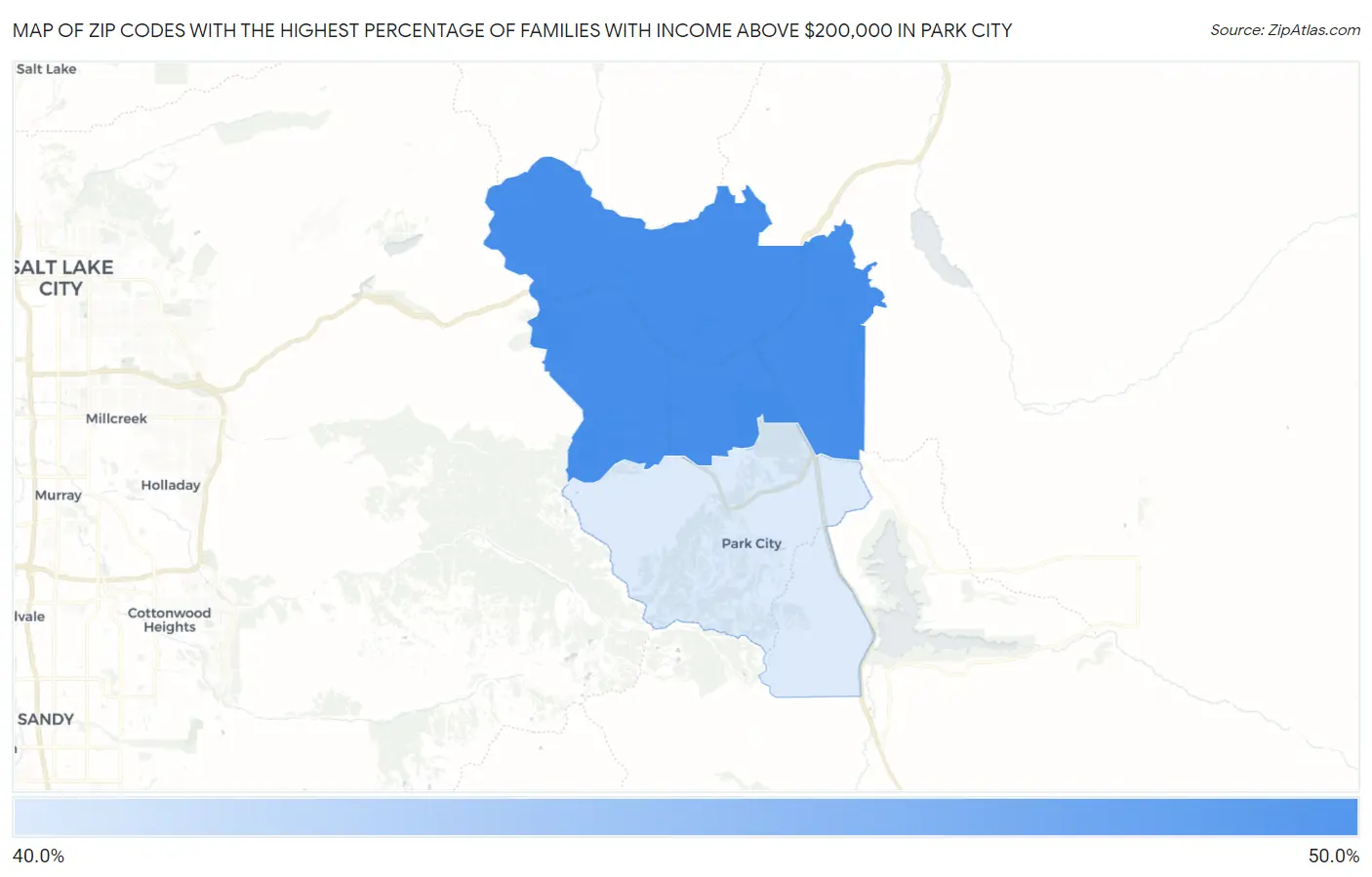 Zip Codes with the Highest Percentage of Families with Income Above $200,000 in Park City Map