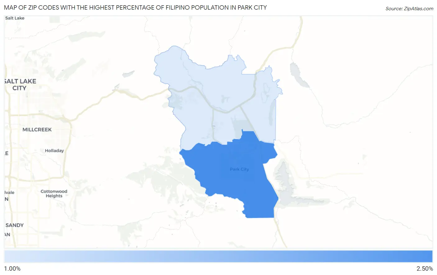 Zip Codes with the Highest Percentage of Filipino Population in Park City Map
