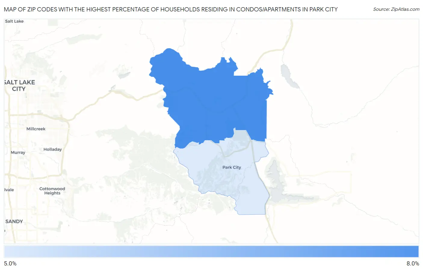 Zip Codes with the Highest Percentage of Households Residing in Condos/Apartments in Park City Map