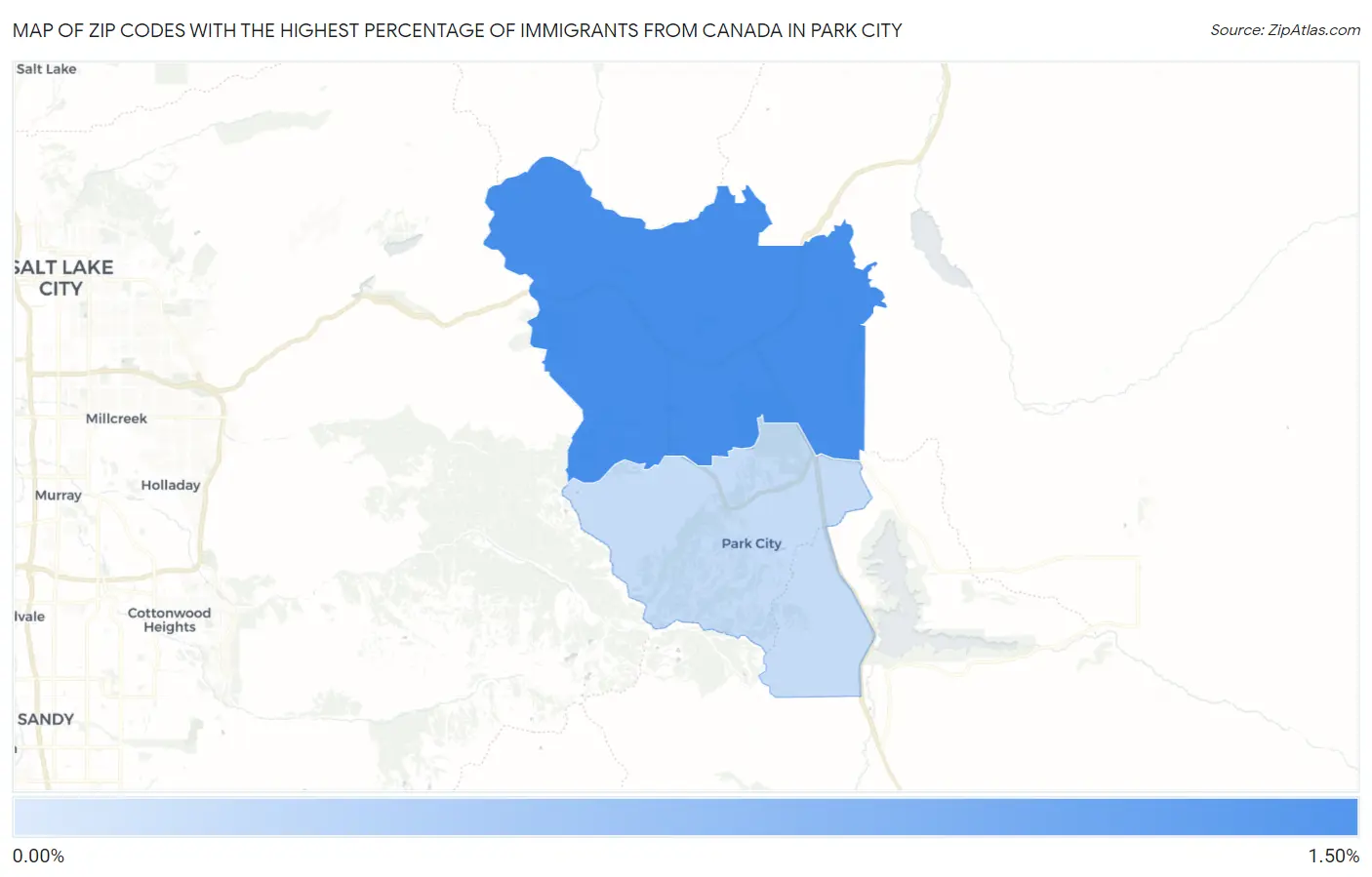 Zip Codes with the Highest Percentage of Immigrants from Canada in Park City Map