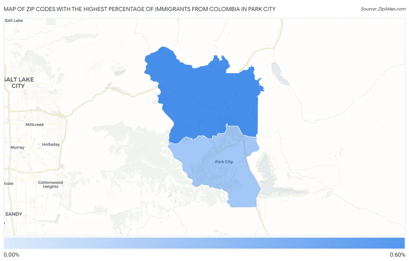 Zip Codes with the Highest Percentage of Immigrants from Colombia in Park City Map