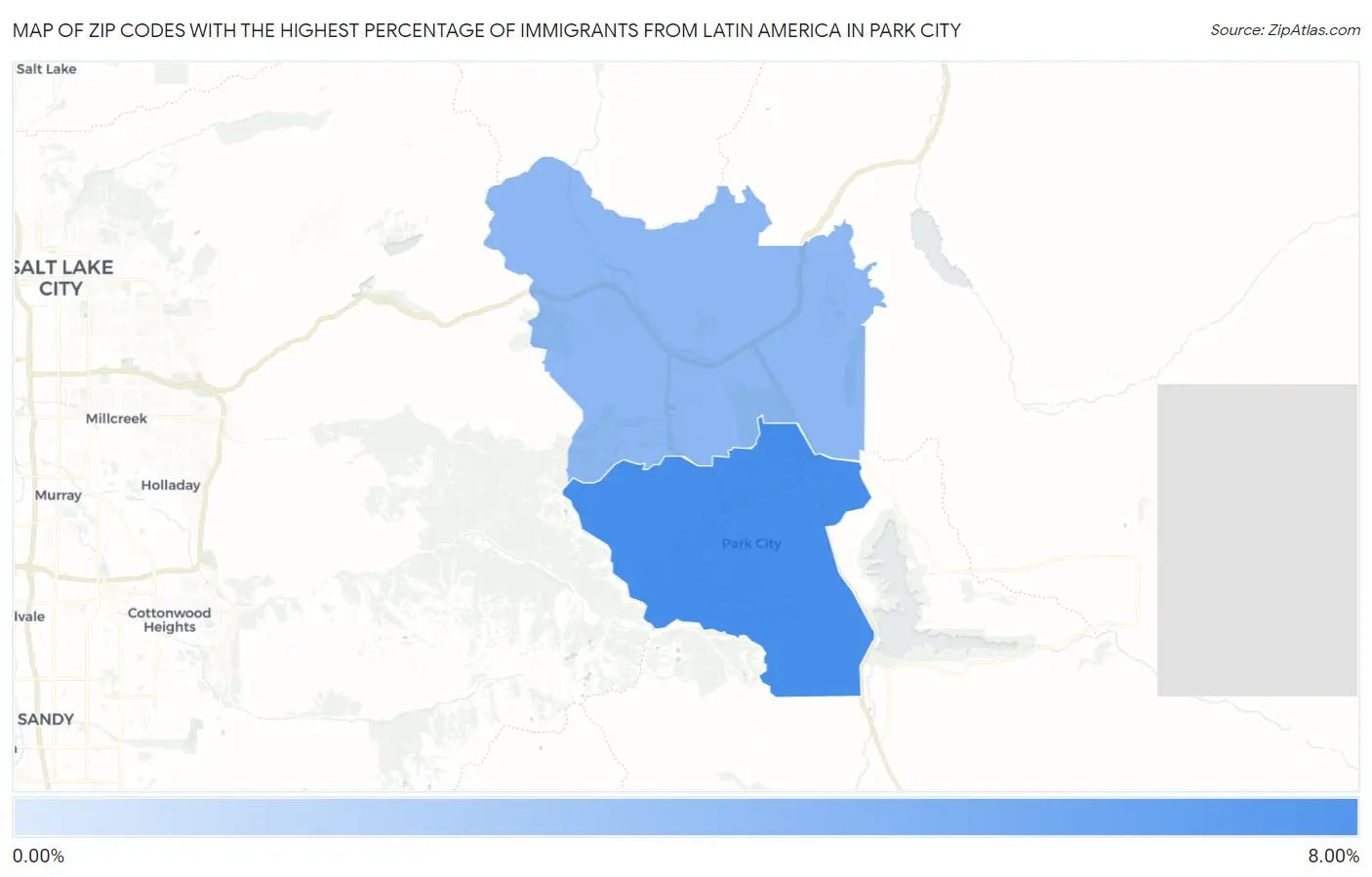 Zip Codes with the Highest Percentage of Immigrants from Latin America in Park City Map
