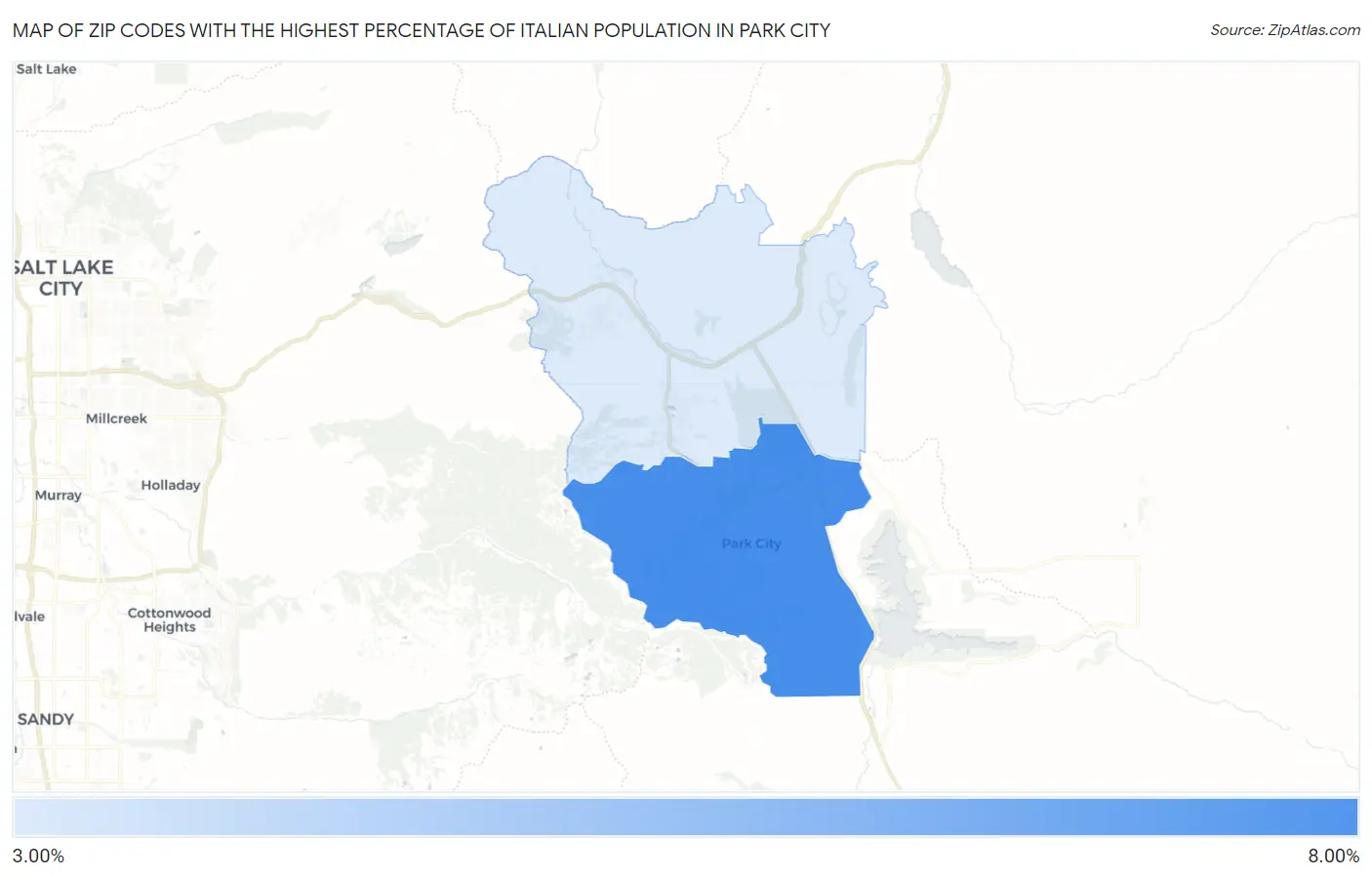 Zip Codes with the Highest Percentage of Italian Population in Park City Map