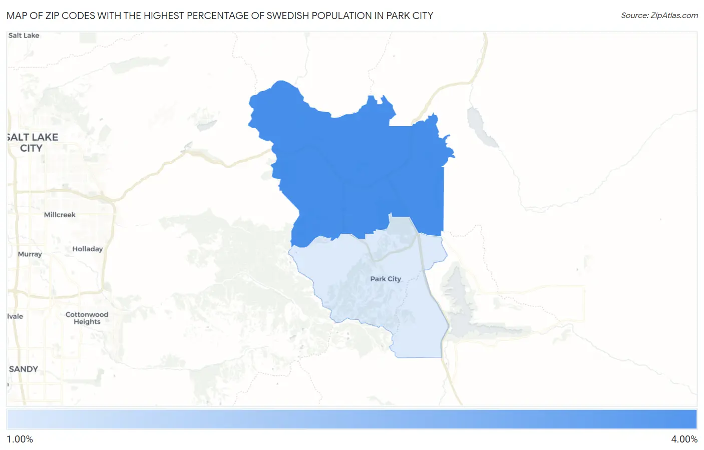 Zip Codes with the Highest Percentage of Swedish Population in Park City Map