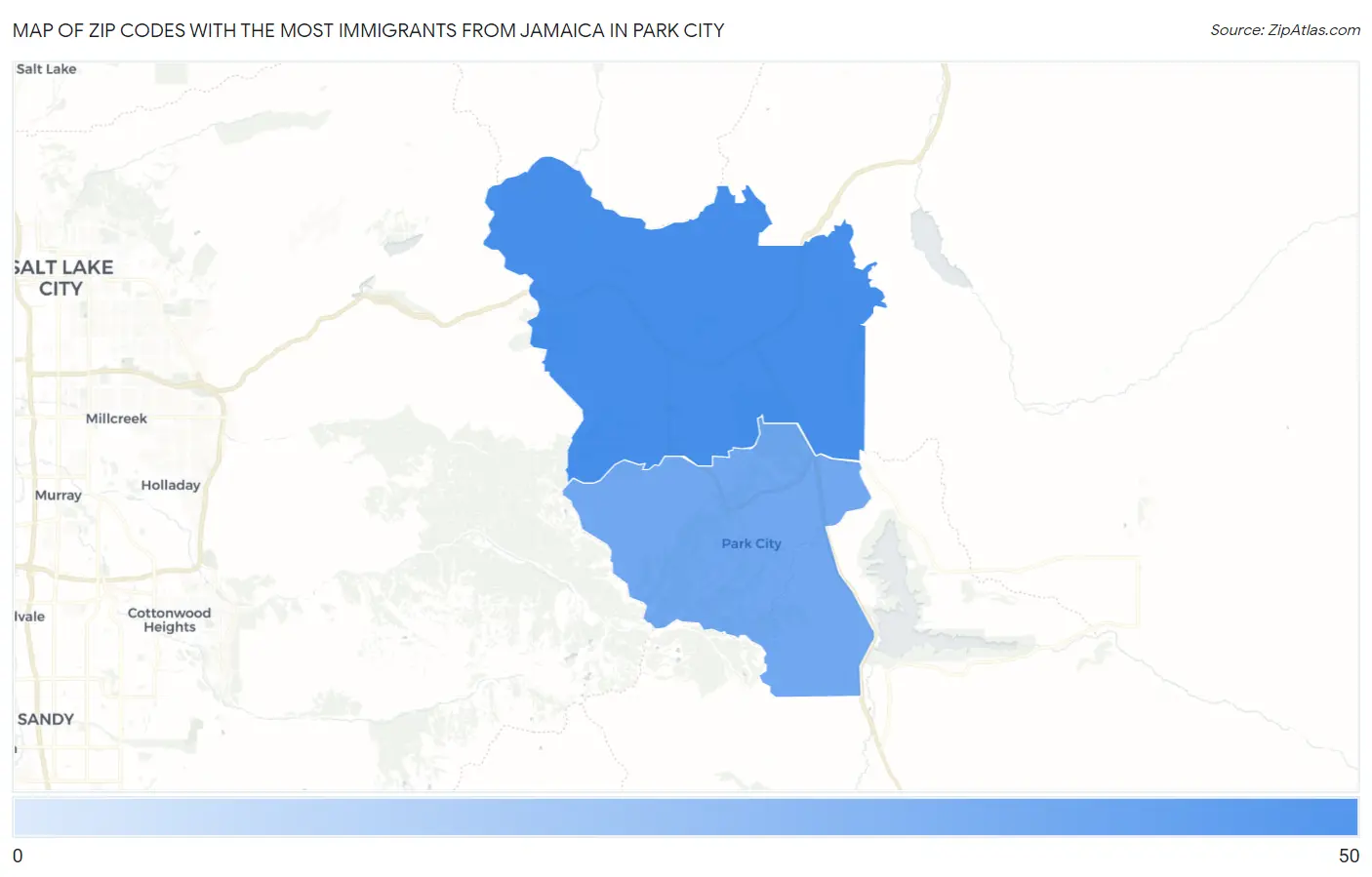 Zip Codes with the Most Immigrants from Jamaica in Park City Map