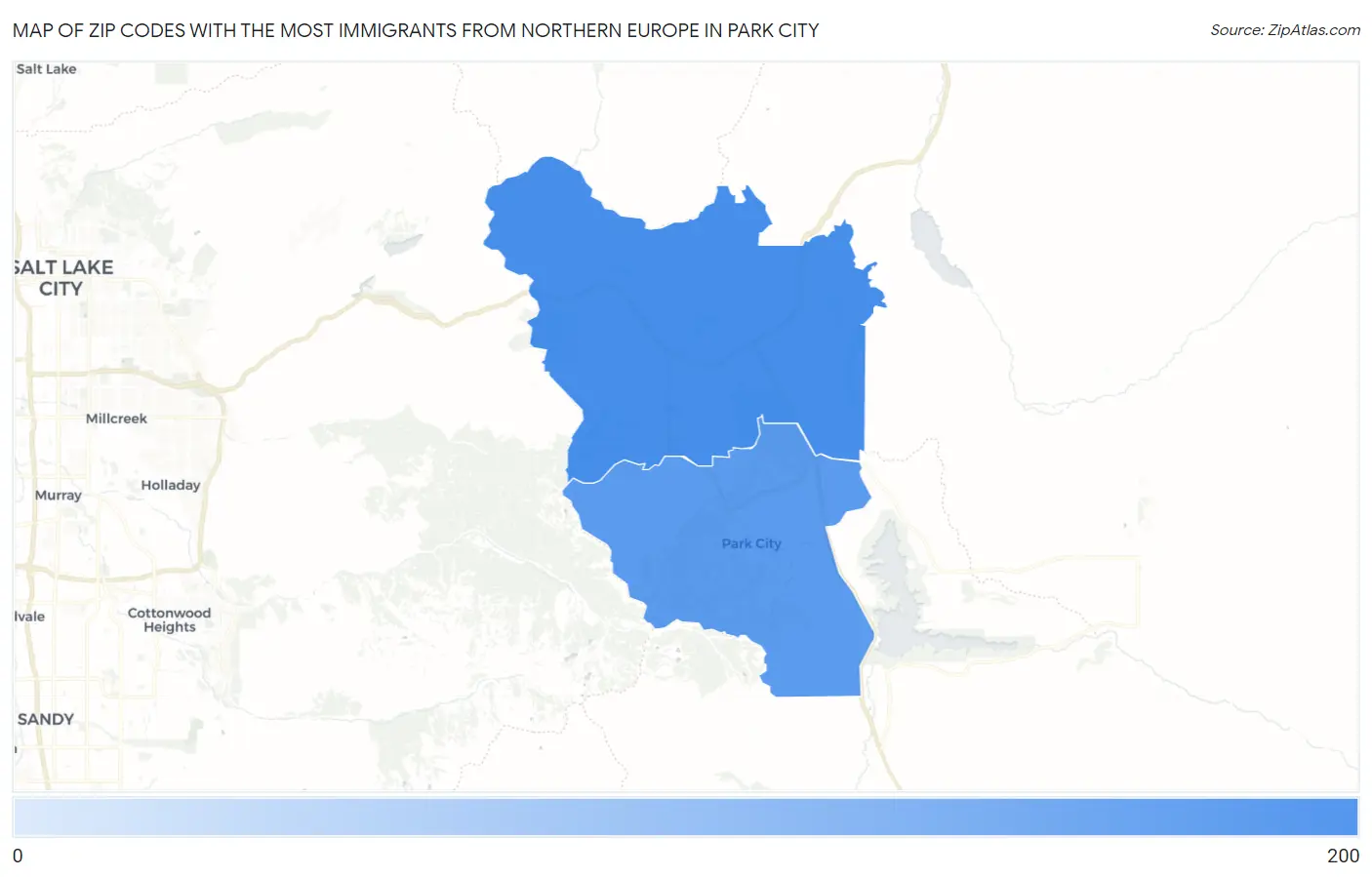 Zip Codes with the Most Immigrants from Northern Europe in Park City Map