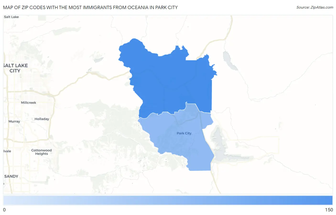 Zip Codes with the Most Immigrants from Oceania in Park City Map