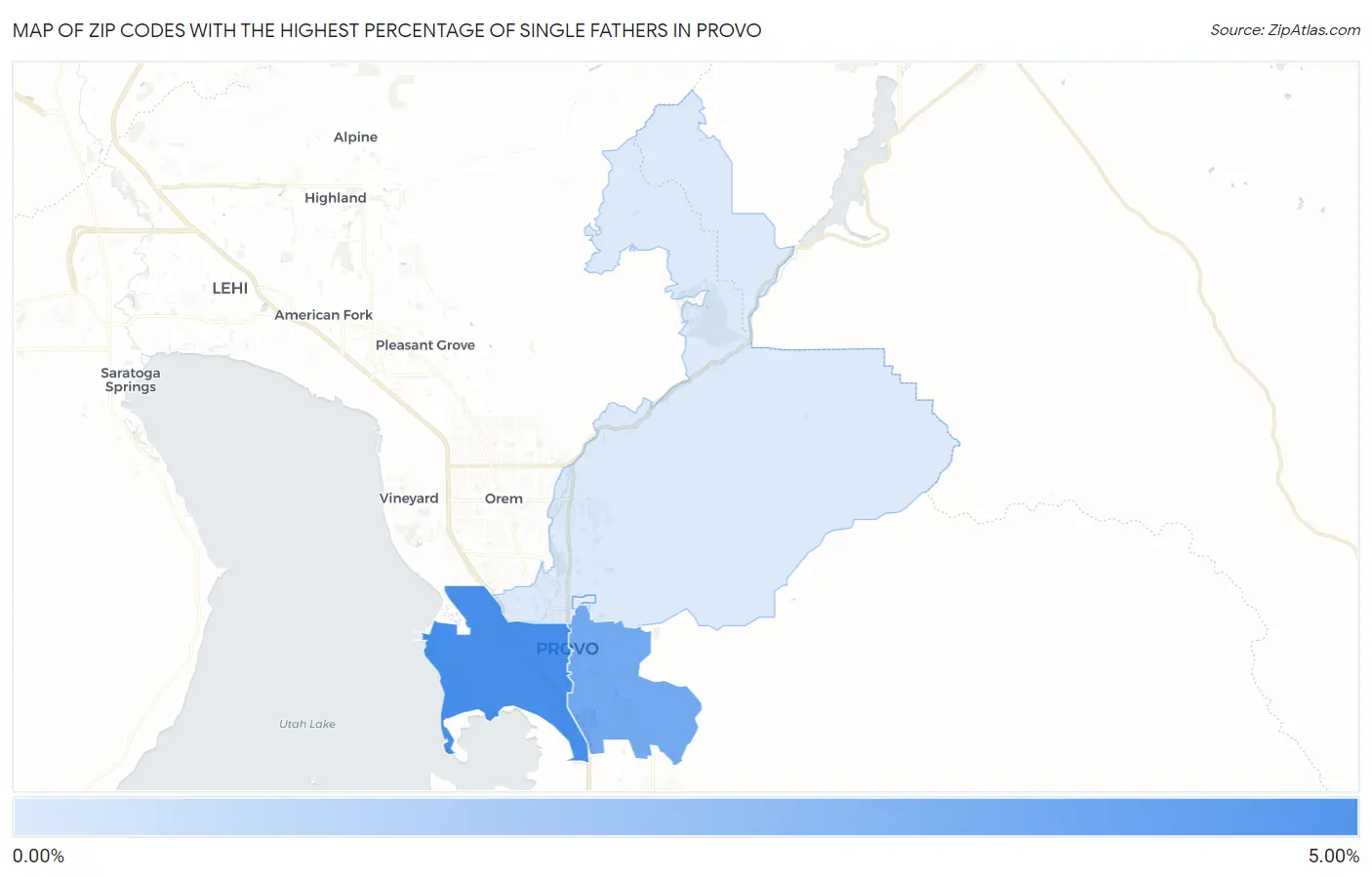 Zip Codes with the Highest Percentage of Single Fathers in Provo Map