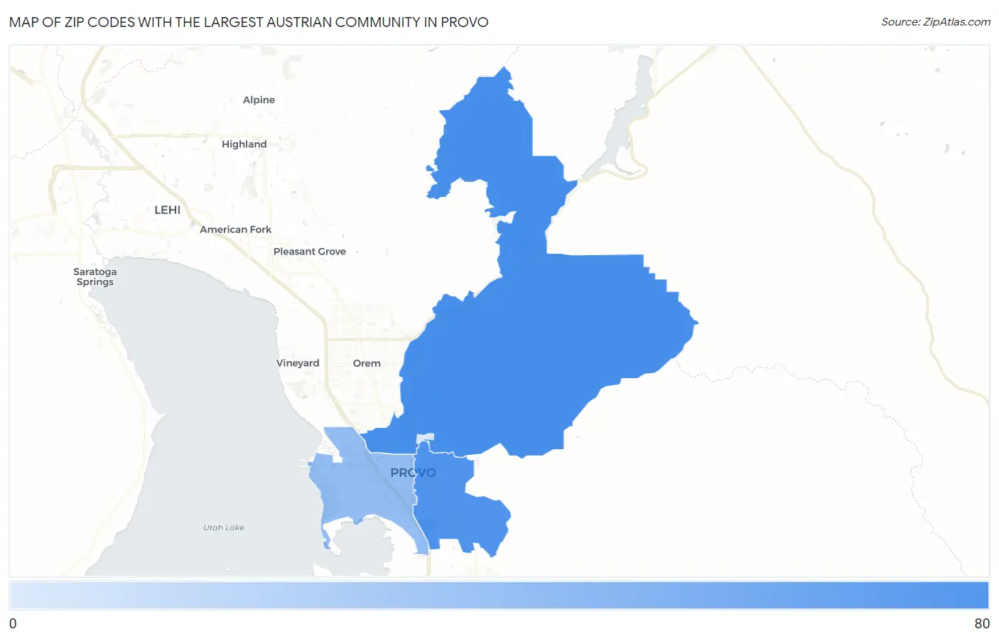 Zip Codes with the Largest Austrian Community in Provo Map