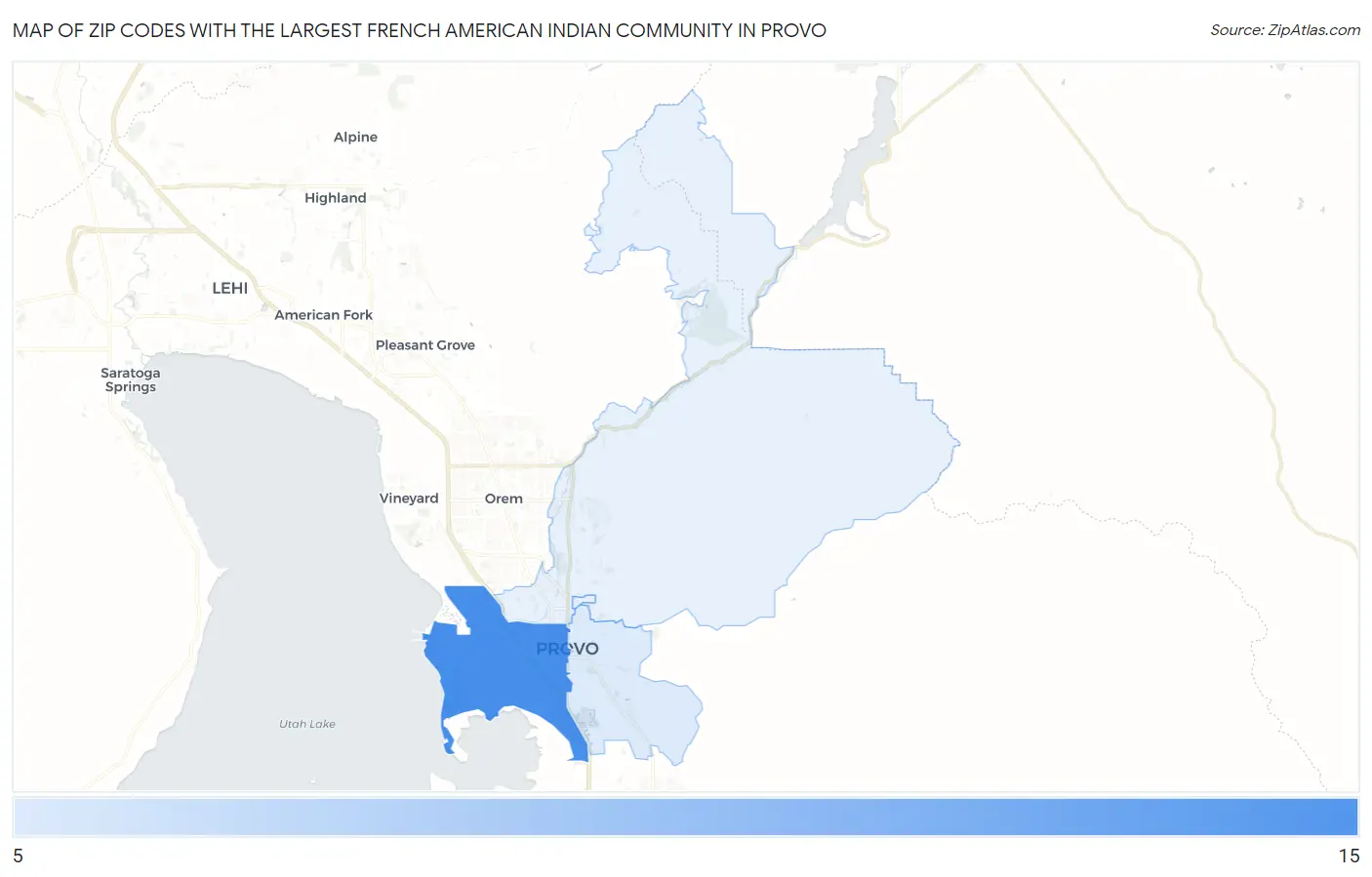 Zip Codes with the Largest French American Indian Community in Provo Map