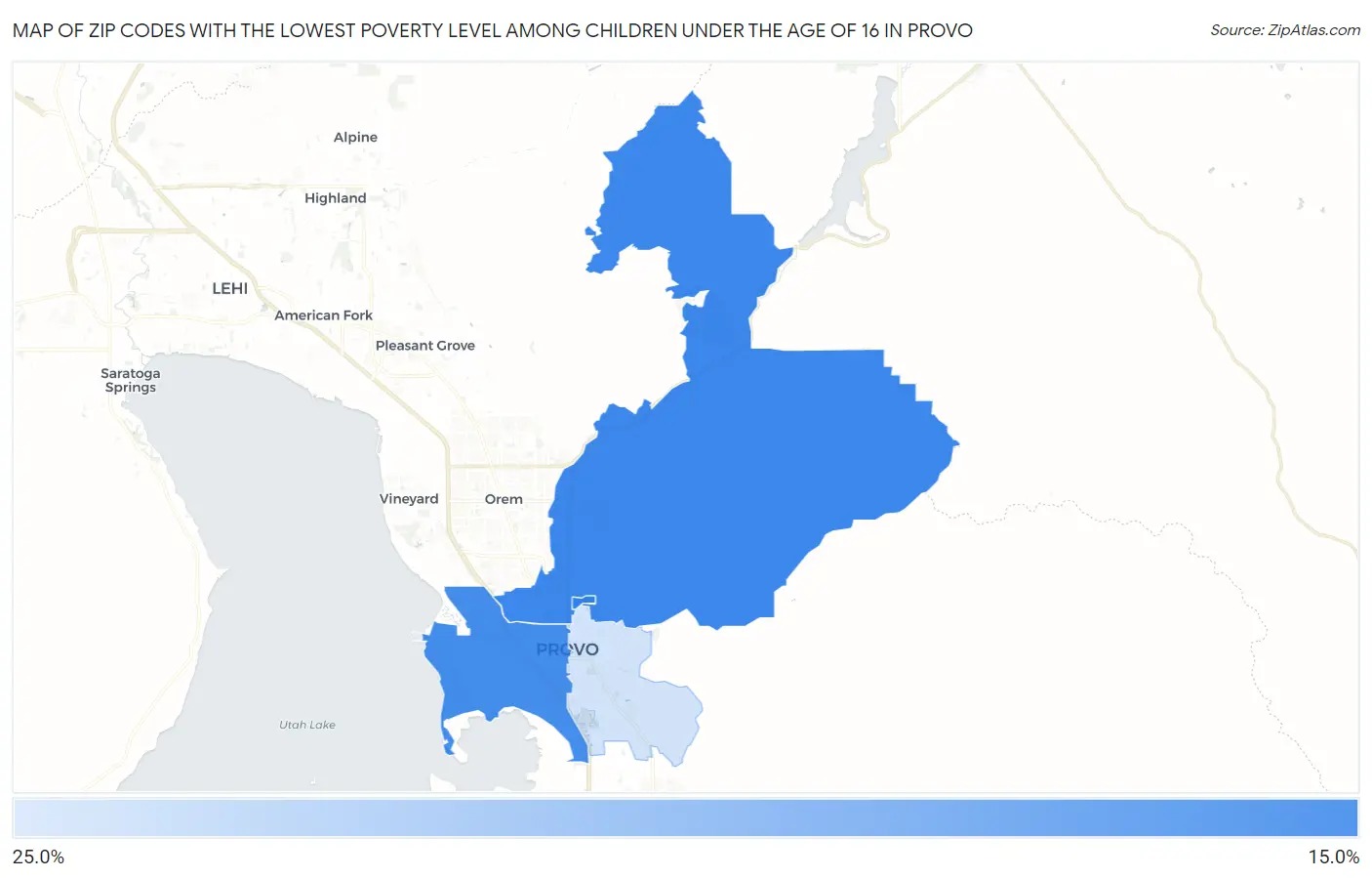 Zip Codes with the Lowest Poverty Level Among Children Under the Age of 16 in Provo Map