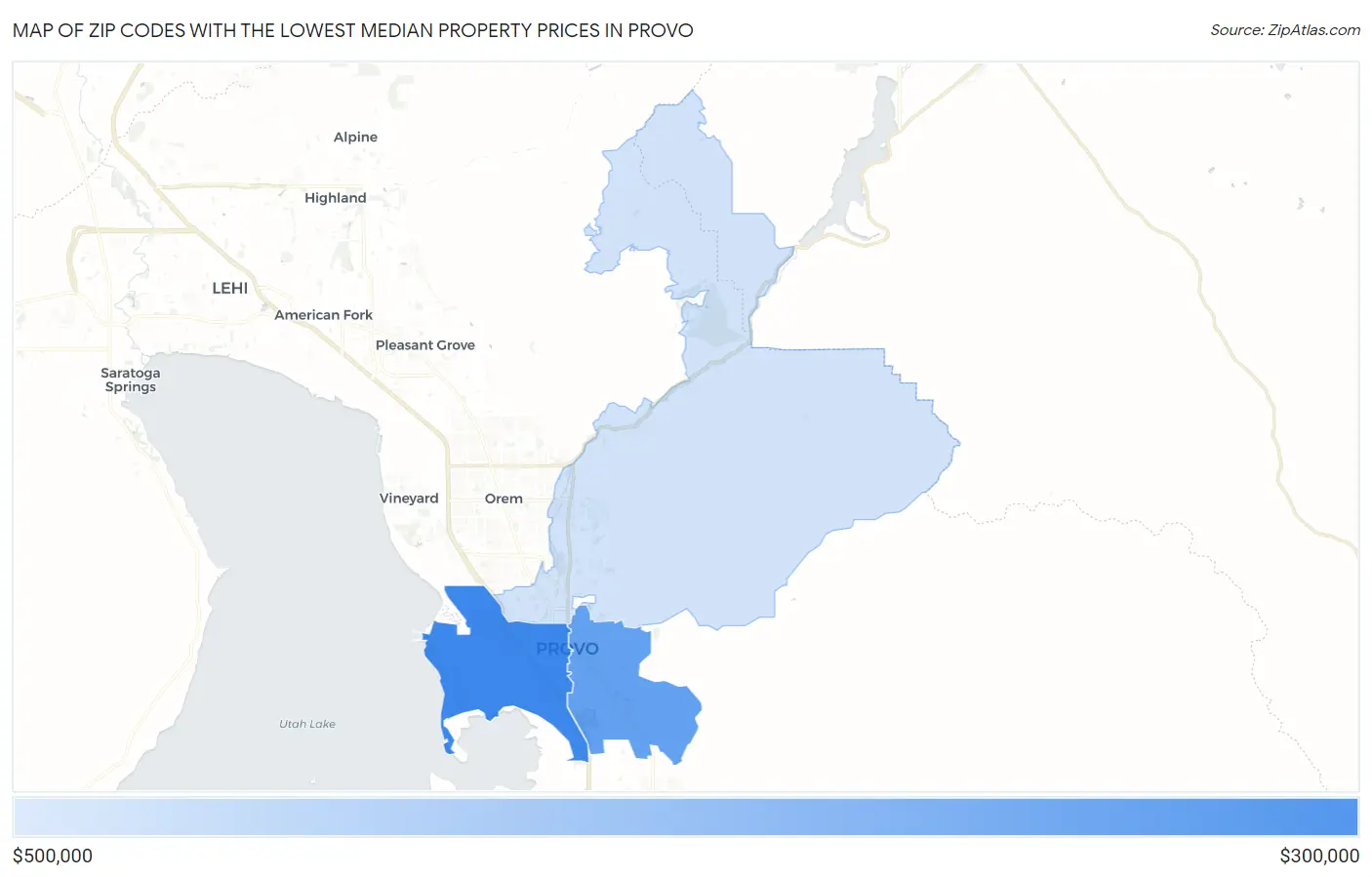 Zip Codes with the Lowest Median Property Prices in Provo Map