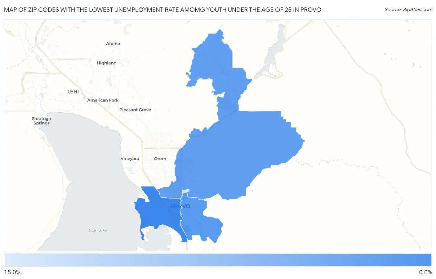 Zip Codes with the Lowest Unemployment Rate Amomg Youth Under the Age of 25 in Provo Map