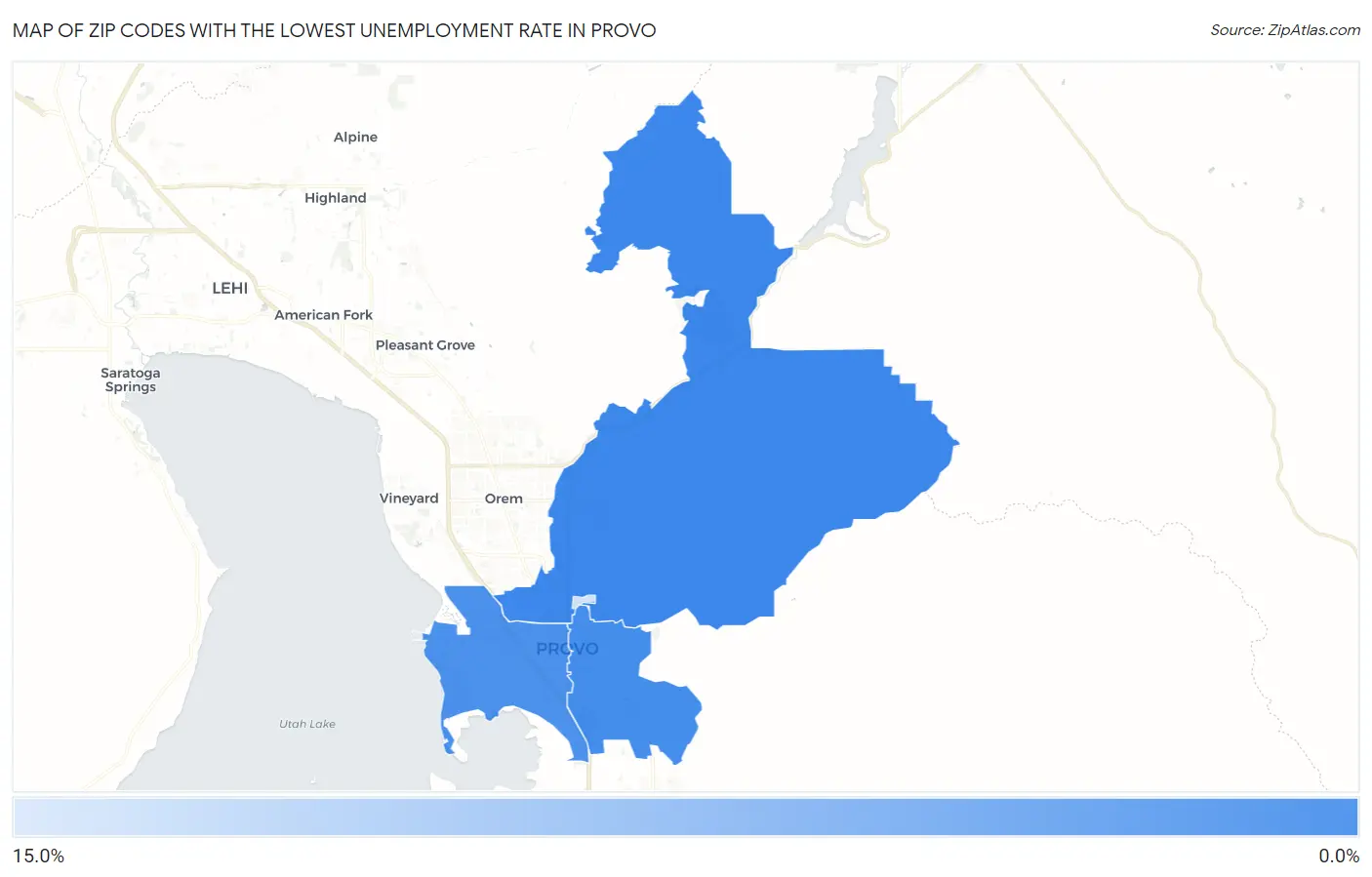 Zip Codes with the Lowest Unemployment Rate in Provo Map