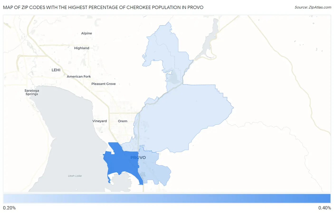 Zip Codes with the Highest Percentage of Cherokee Population in Provo Map