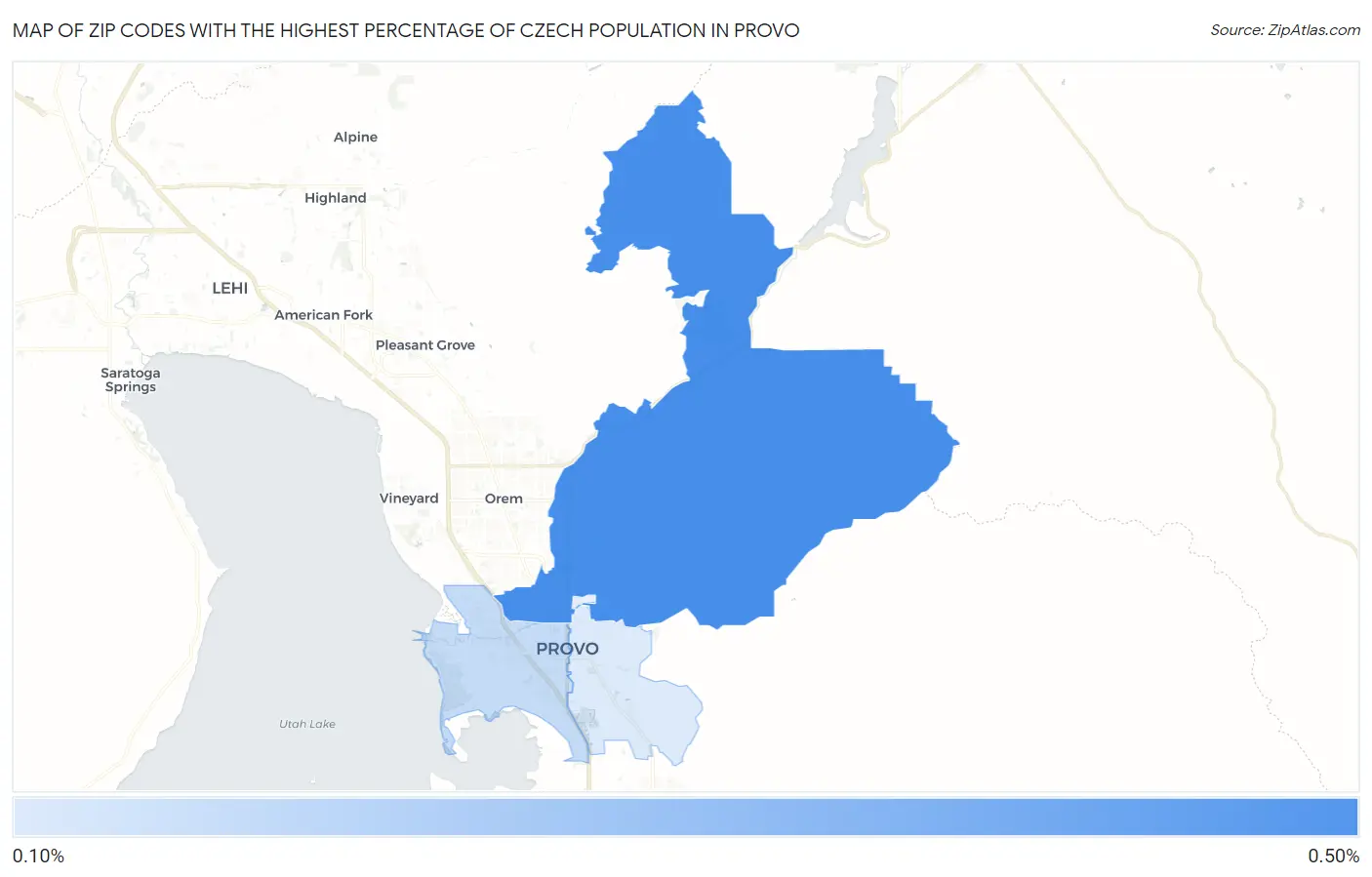 Zip Codes with the Highest Percentage of Czech Population in Provo Map