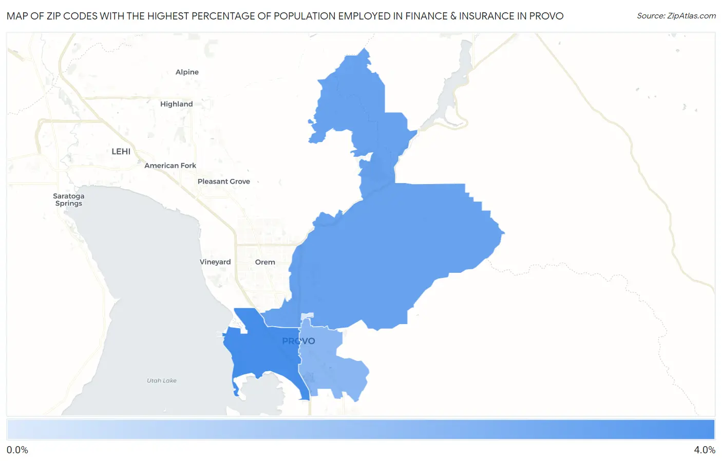 Zip Codes with the Highest Percentage of Population Employed in Finance & Insurance in Provo Map