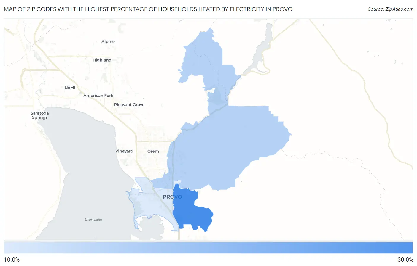 Zip Codes with the Highest Percentage of Households Heated by Electricity in Provo Map