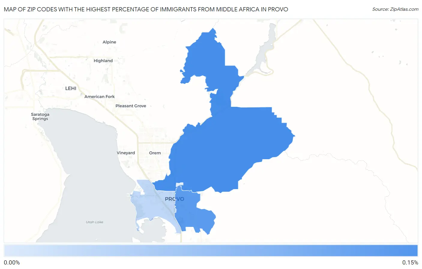 Zip Codes with the Highest Percentage of Immigrants from Middle Africa in Provo Map