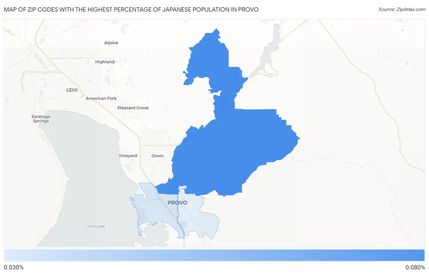 Zip Codes with the Highest Percentage of Japanese Population in Provo Map