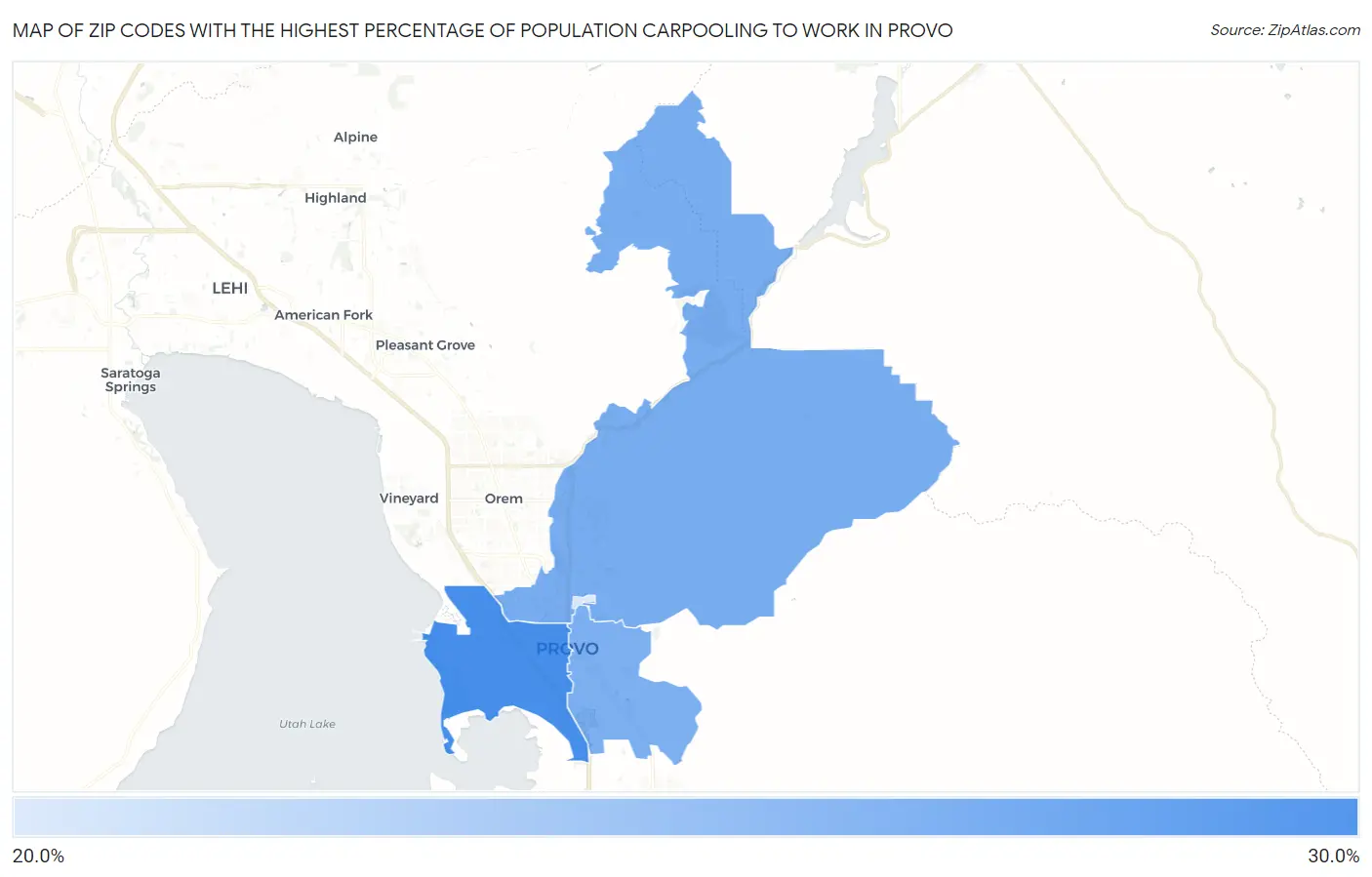 Zip Codes with the Highest Percentage of Population Carpooling to Work in Provo Map