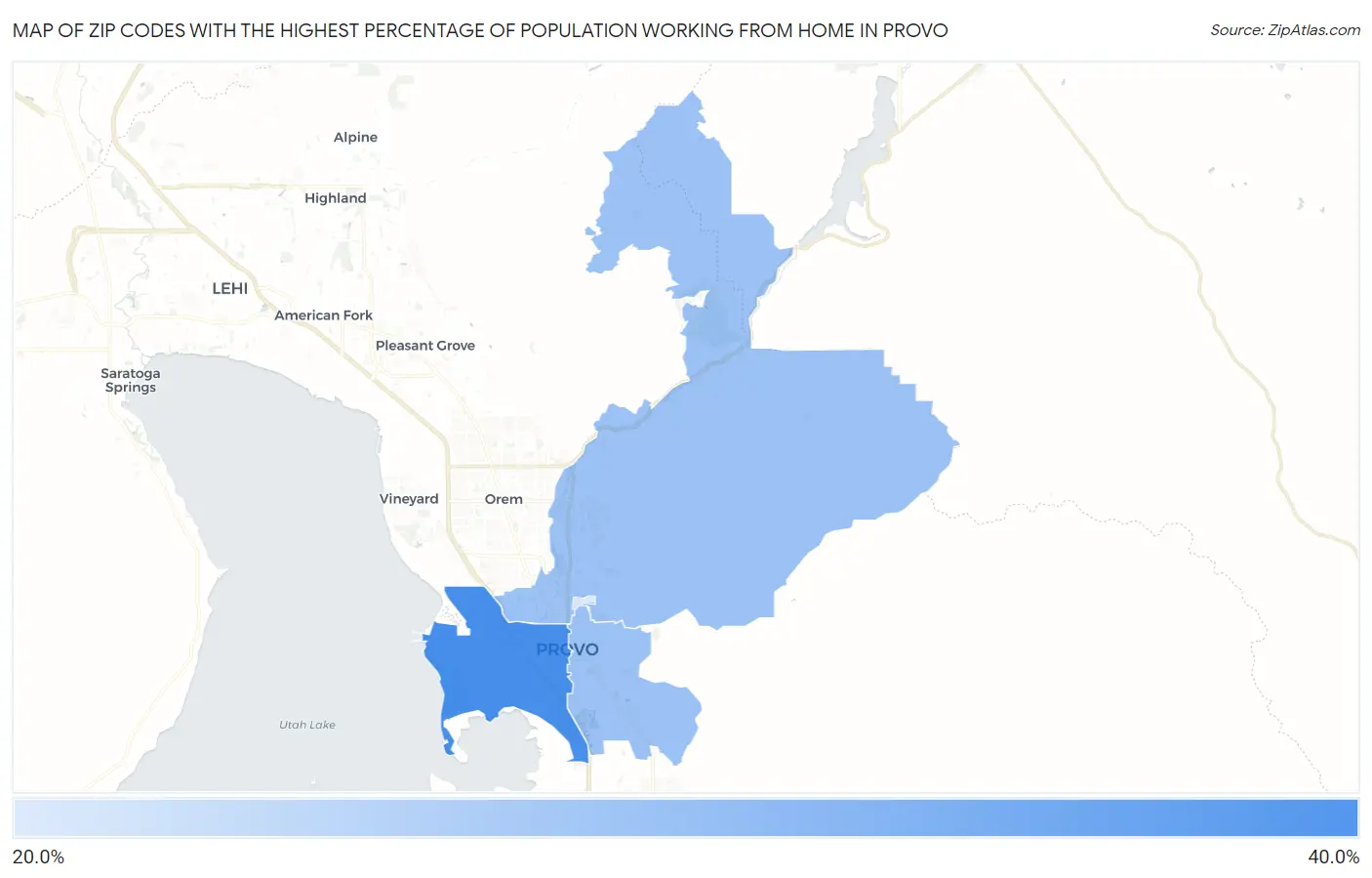Zip Codes with the Highest Percentage of Population Working from Home in Provo Map