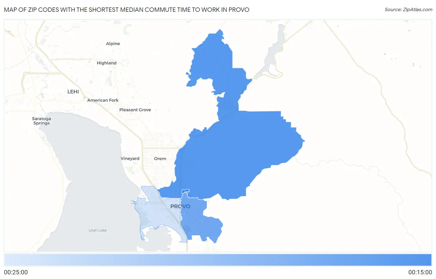 Zip Codes with the Shortest Median Commute Time to Work in Provo Map