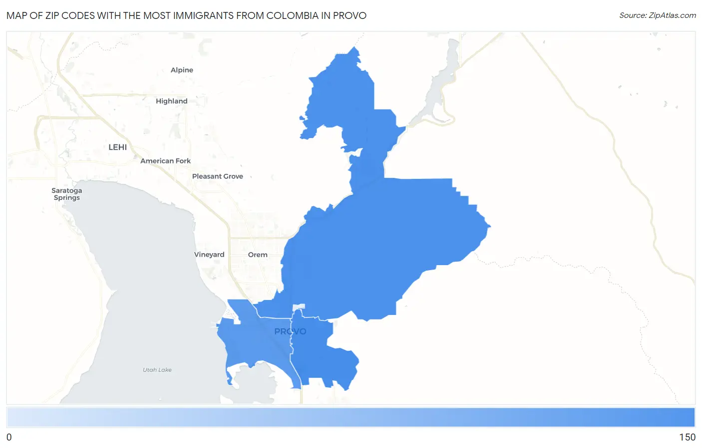Zip Codes with the Most Immigrants from Colombia in Provo Map