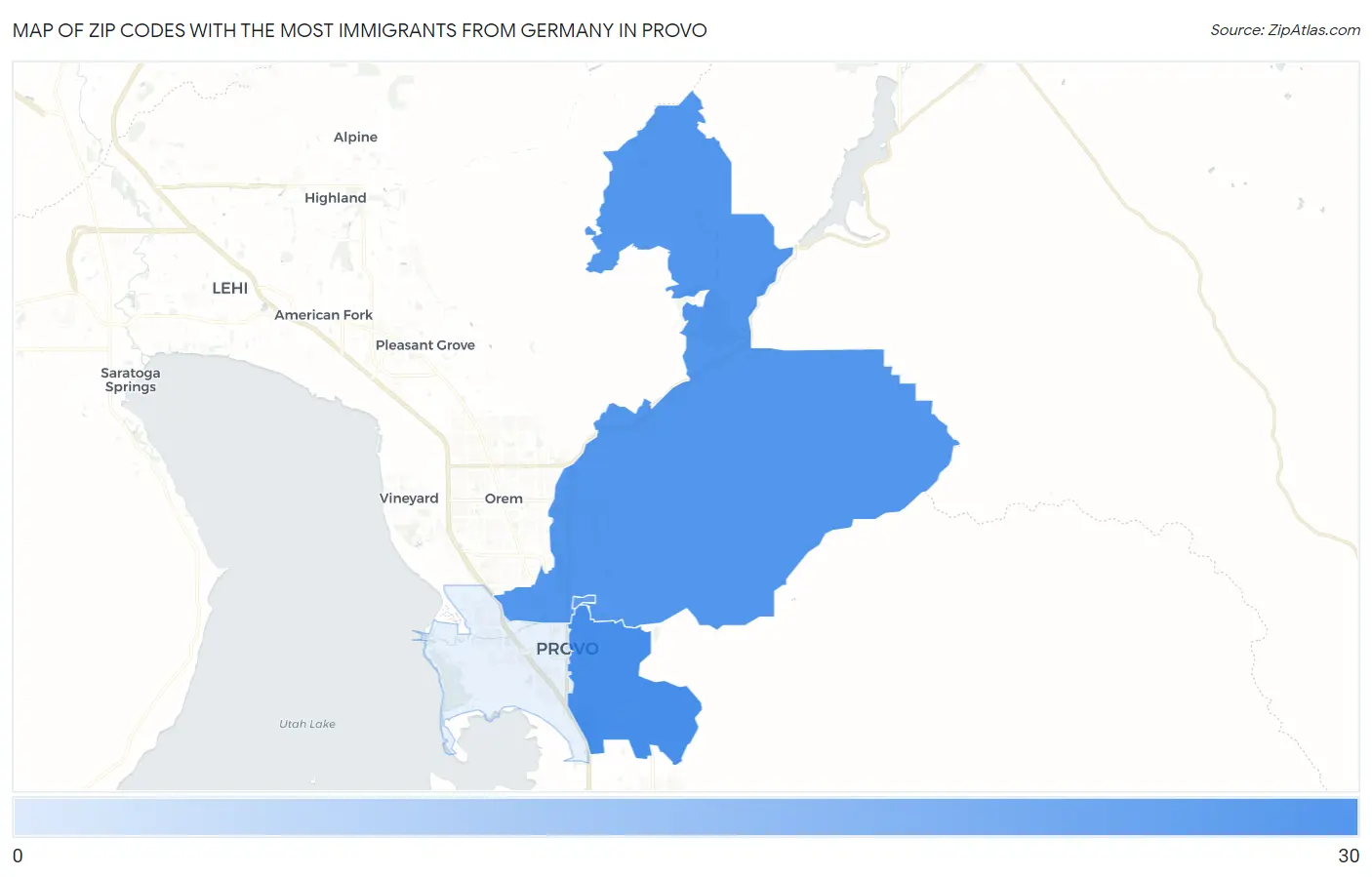 Zip Codes with the Most Immigrants from Germany in Provo Map