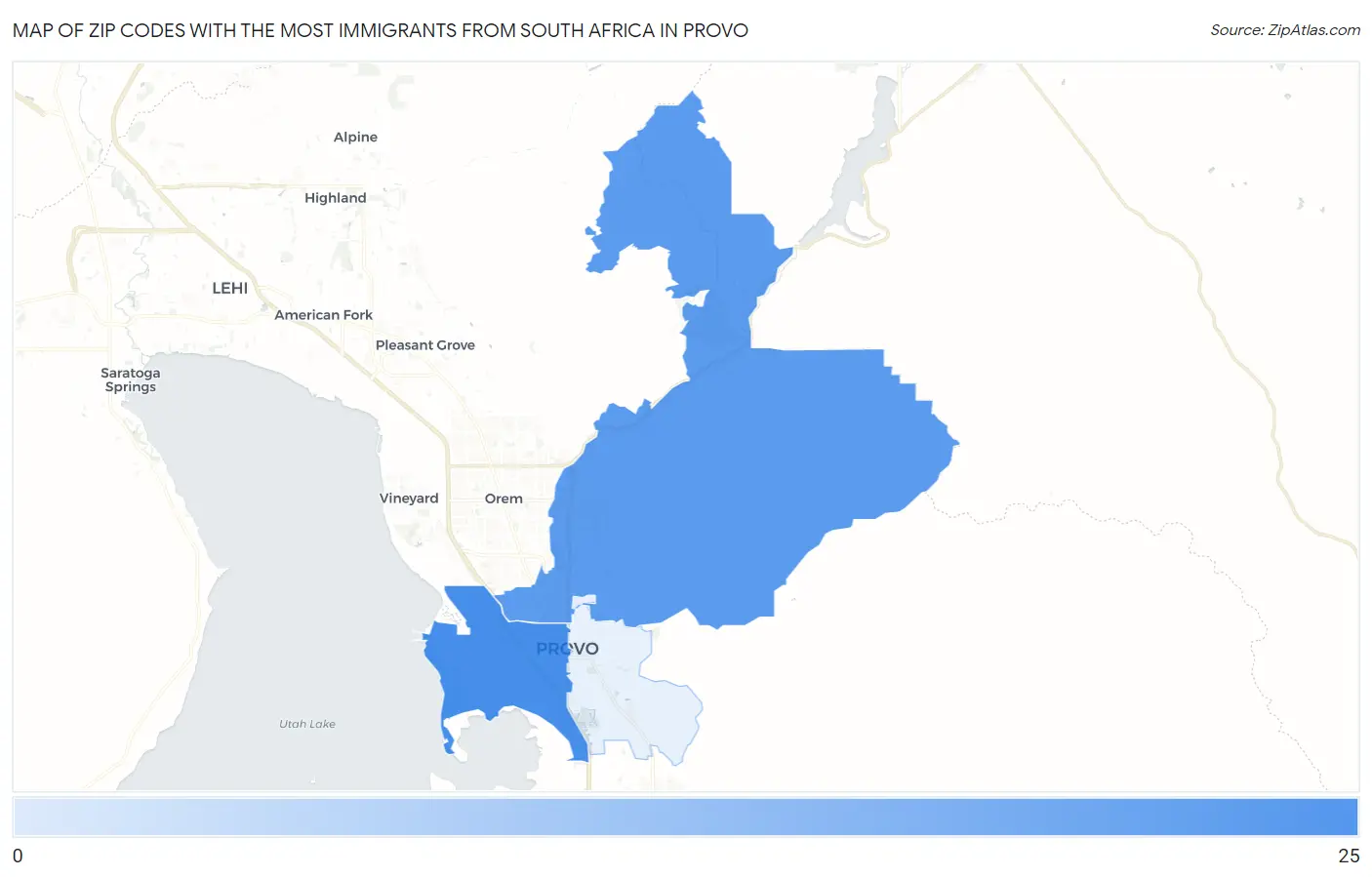 Zip Codes with the Most Immigrants from South Africa in Provo Map