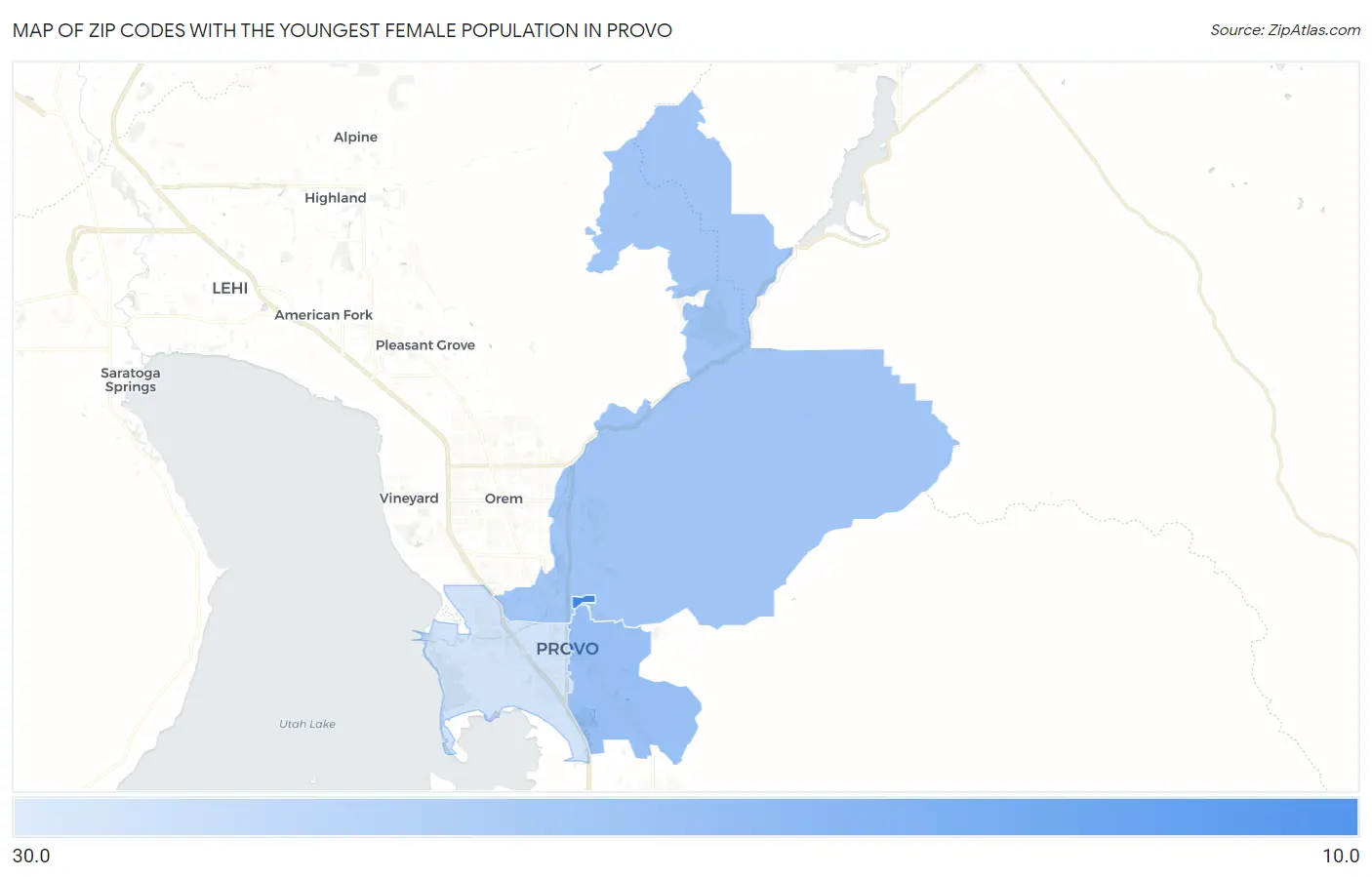 Zip Codes with the Youngest Female Population in Provo Map