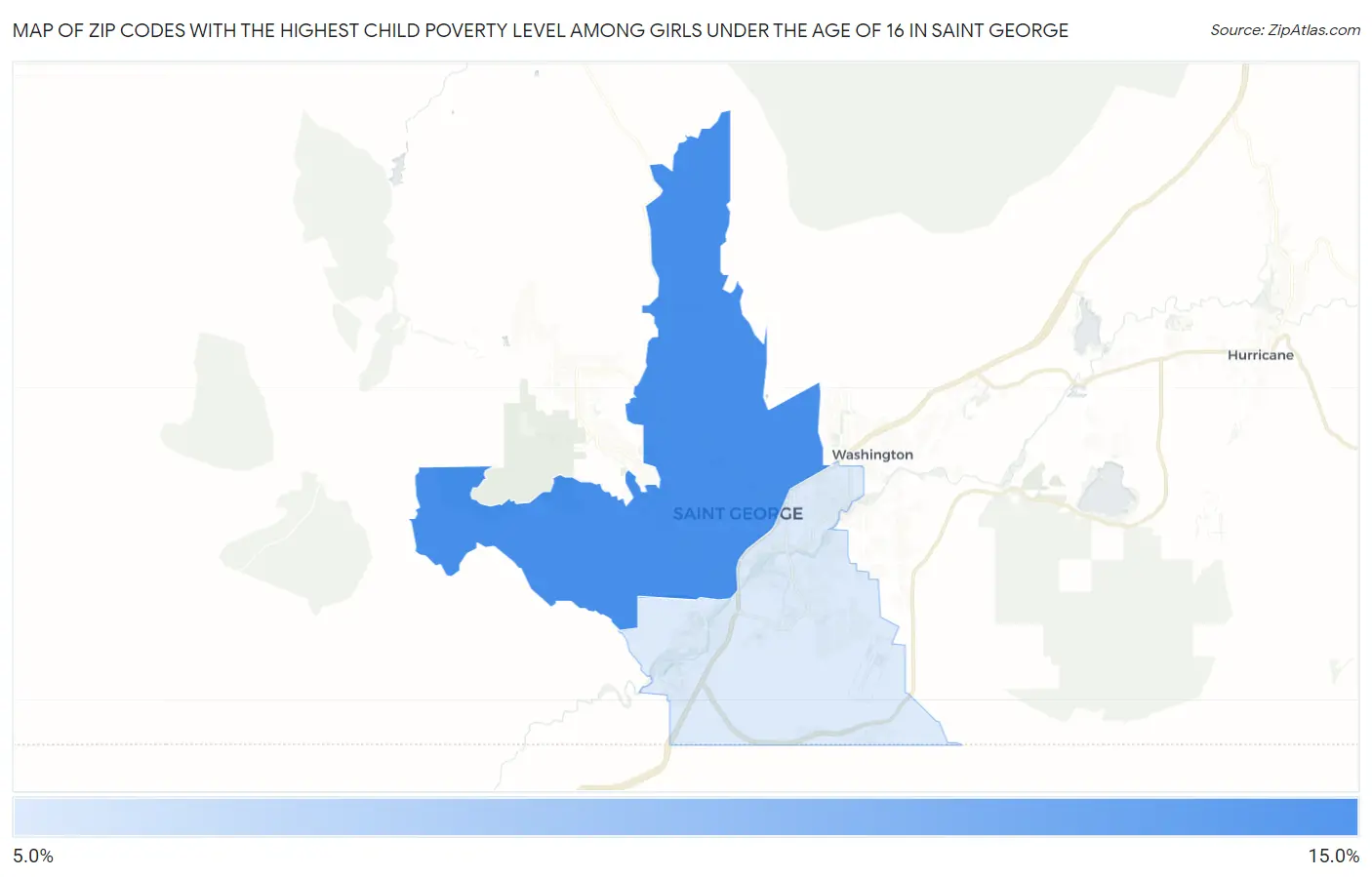 Zip Codes with the Highest Child Poverty Level Among Girls Under the Age of 16 in Saint George Map