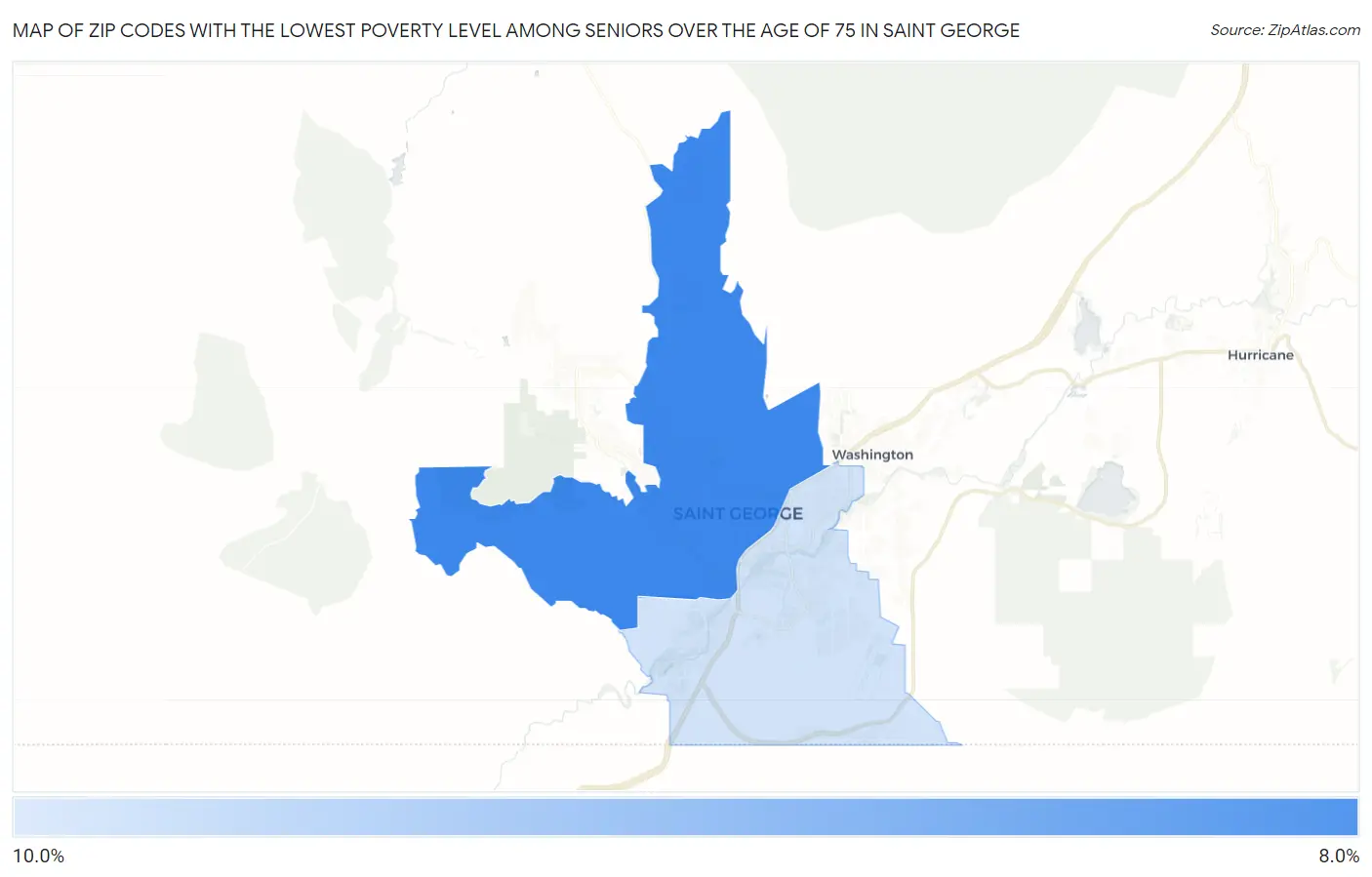 Zip Codes with the Lowest Poverty Level Among Seniors Over the Age of 75 in Saint George Map