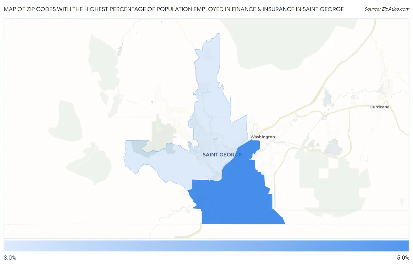 Zip Codes with the Highest Percentage of Population Employed in Finance & Insurance in Saint George Map