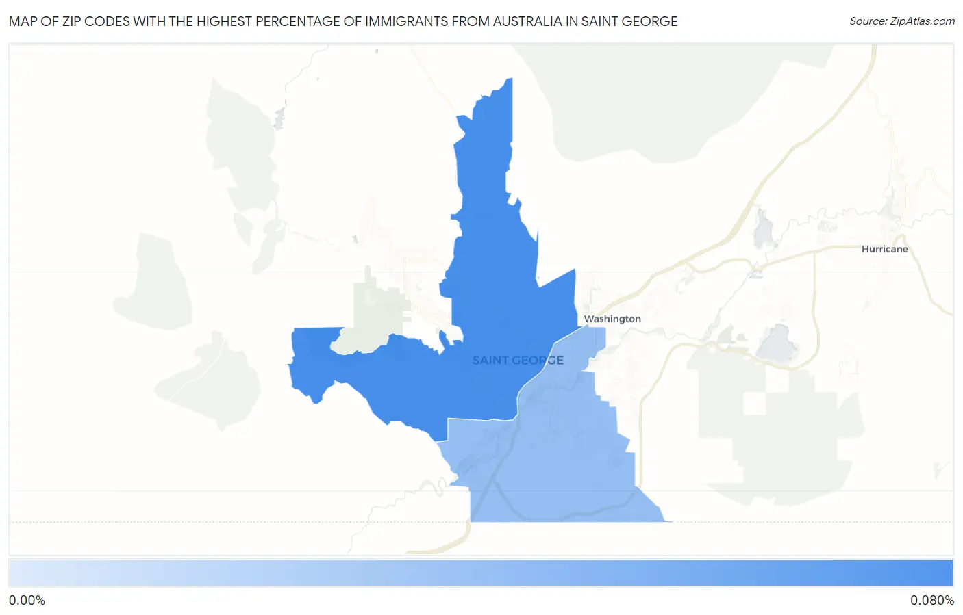 Zip Codes with the Highest Percentage of Immigrants from Australia in Saint George Map