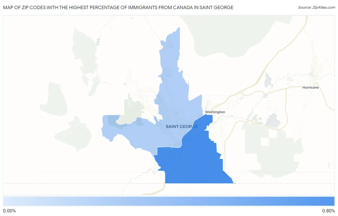 Zip Codes with the Highest Percentage of Immigrants from Canada in Saint George Map