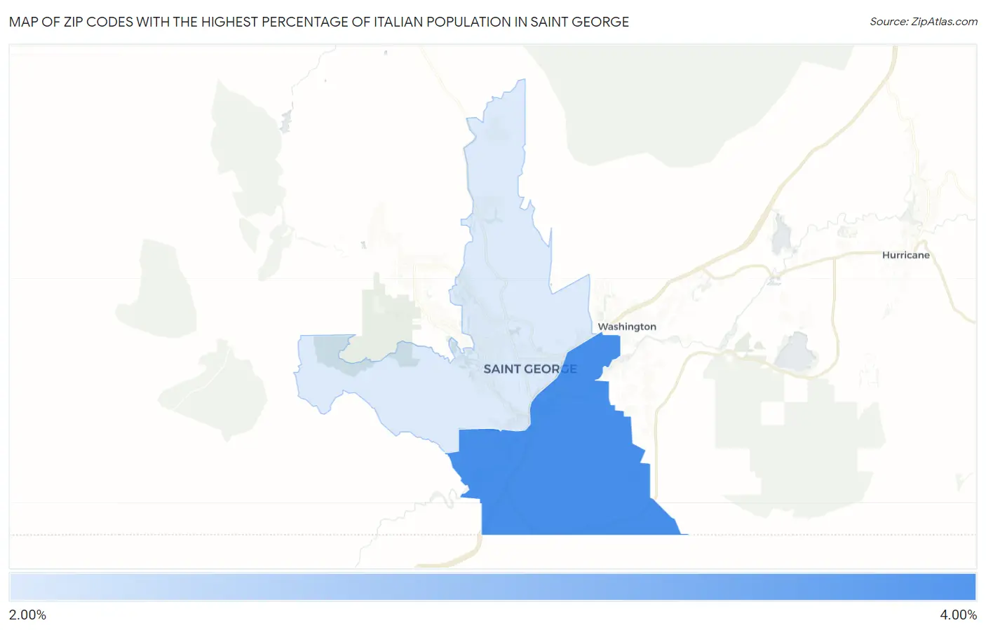 Zip Codes with the Highest Percentage of Italian Population in Saint George Map