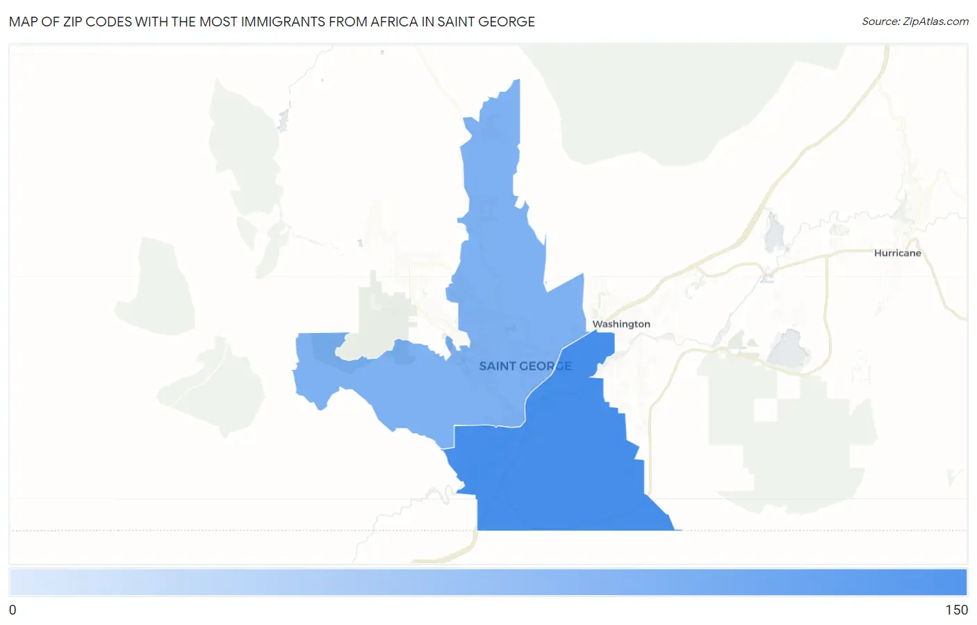 Zip Codes with the Most Immigrants from Africa in Saint George Map